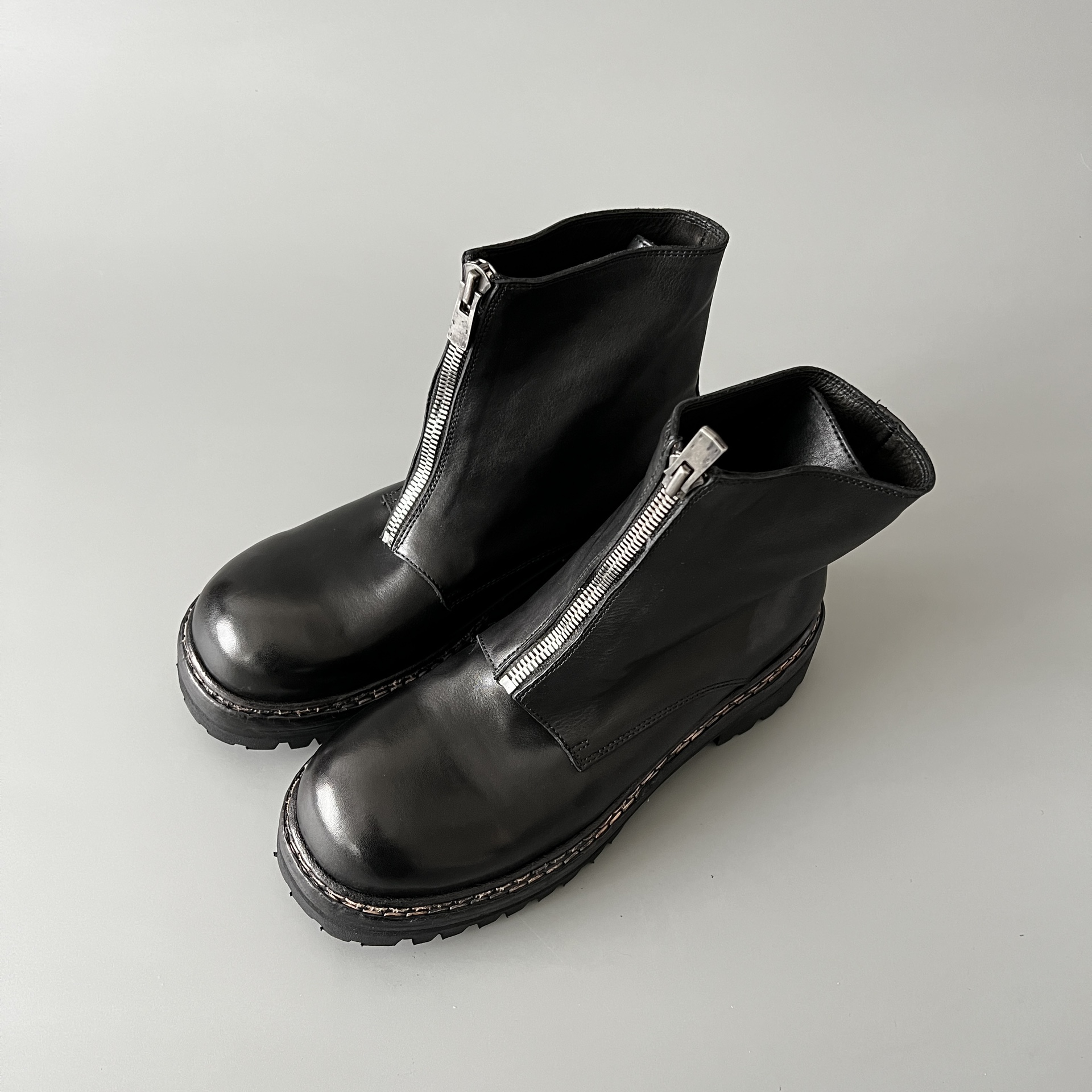 GUlDI 皮鞋 高筒 皮鞋 老爹鞋 运动 复古板鞋 休闲鞋 男鞋 黑色拉链 GR05F-RVRU