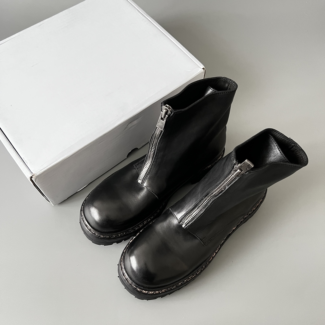 GUlDI 皮鞋 高筒 皮鞋 老爹鞋 运动 复古板鞋 休闲鞋 男鞋 黑色拉链 GR05F-RVRU