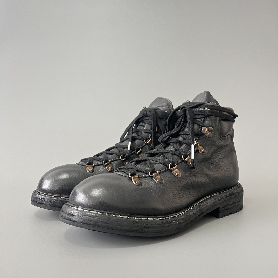 GUlDI 皮鞋 高筒 皮鞋 圆头系带 及踝 户外靴 休闲鞋 男鞋 黑色 19HORSE