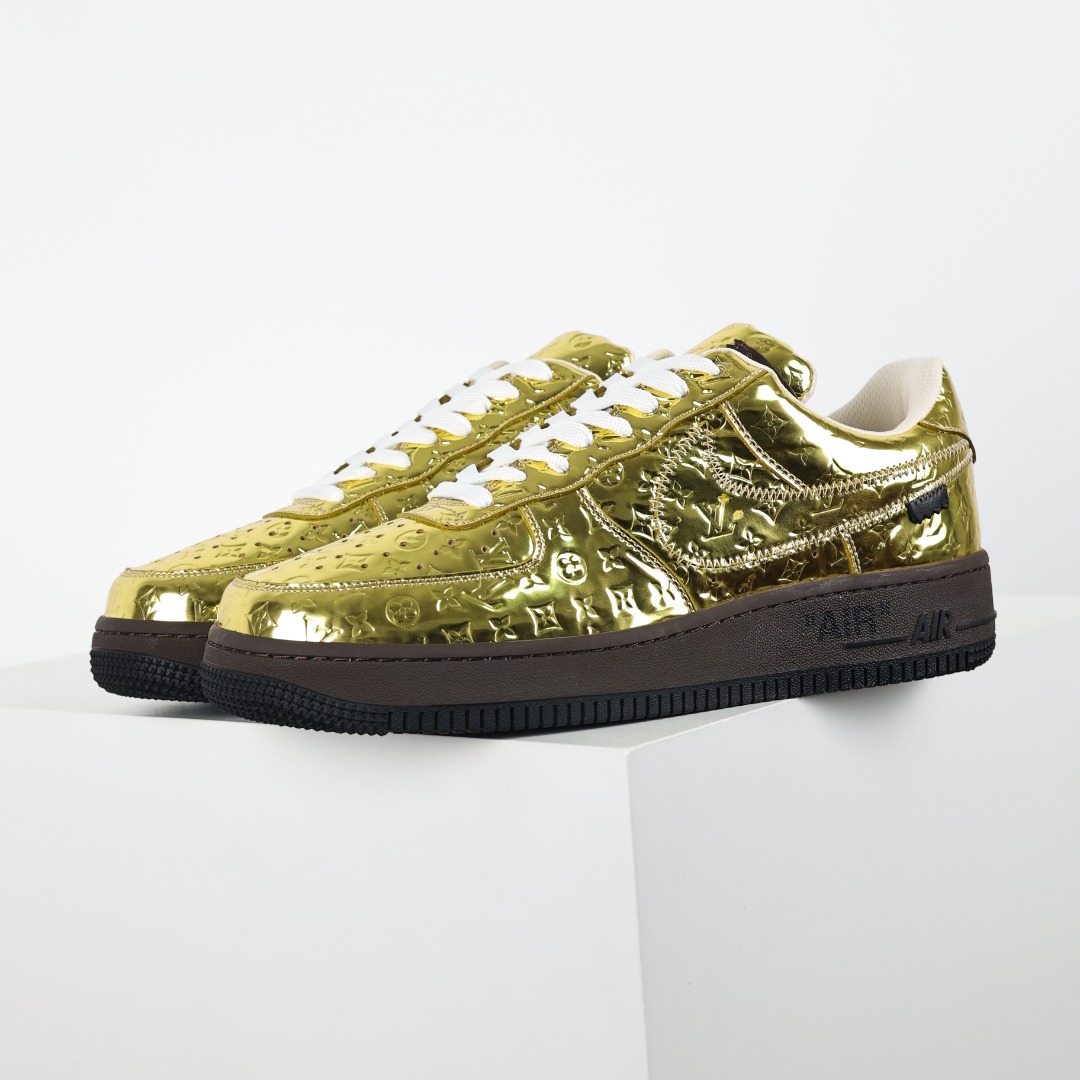 原盒版 帶配件 Louis Vuitton  Air Force 1 Low  LV 空军 低筒  休闲鞋 运动鞋 板鞋 男鞋 女鞋 金色 1A9VG0