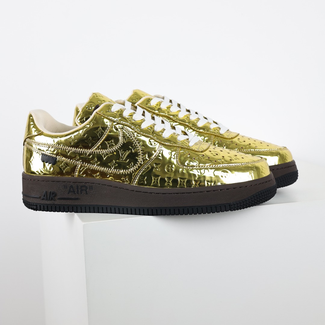 原盒版 帶配件 Louis Vuitton  Air Force 1 Low  LV 空军 低筒  休闲鞋 运动鞋 板鞋 男鞋 女鞋 金色 1A9VG0