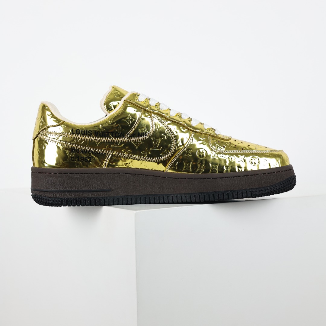 原盒版 帶配件 Louis Vuitton  Air Force 1 Low  LV 空军 低筒  休闲鞋 运动鞋 板鞋 男鞋 女鞋 金色 1A9VG0