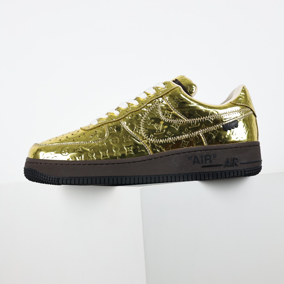 原盒版 帶配件 Louis Vuitton  Air Force 1 Low  LV 空军 低筒  休闲鞋 运动鞋 板鞋 男鞋 女鞋 金色 1A9VG0
