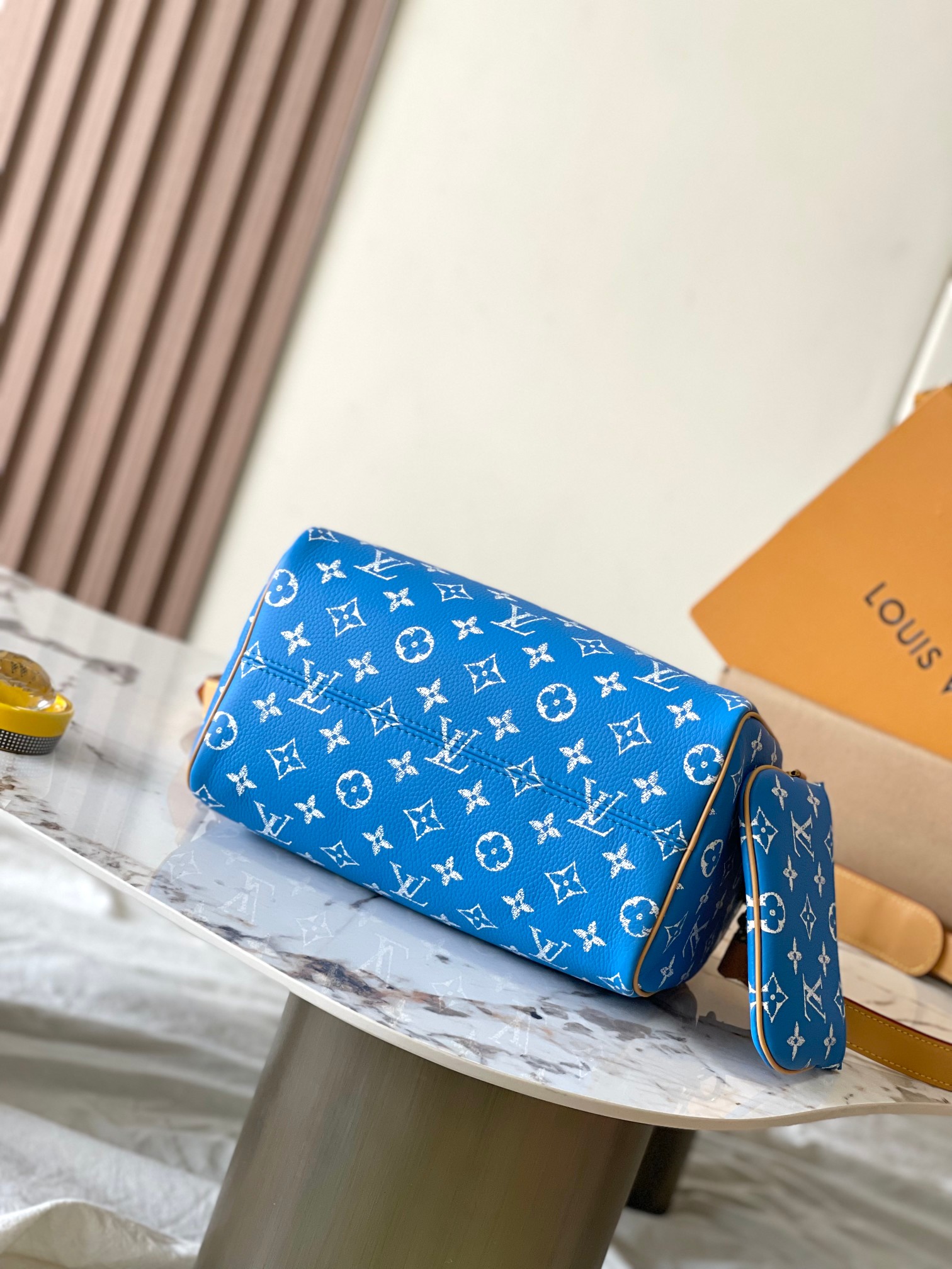 LOUIS VUITTON 路易威登 LV  Speedy 25  可拆卸肩带 LV牛皮革 斜挎包 单肩包 双肩包 水桶 手提包 蓝色 M24424