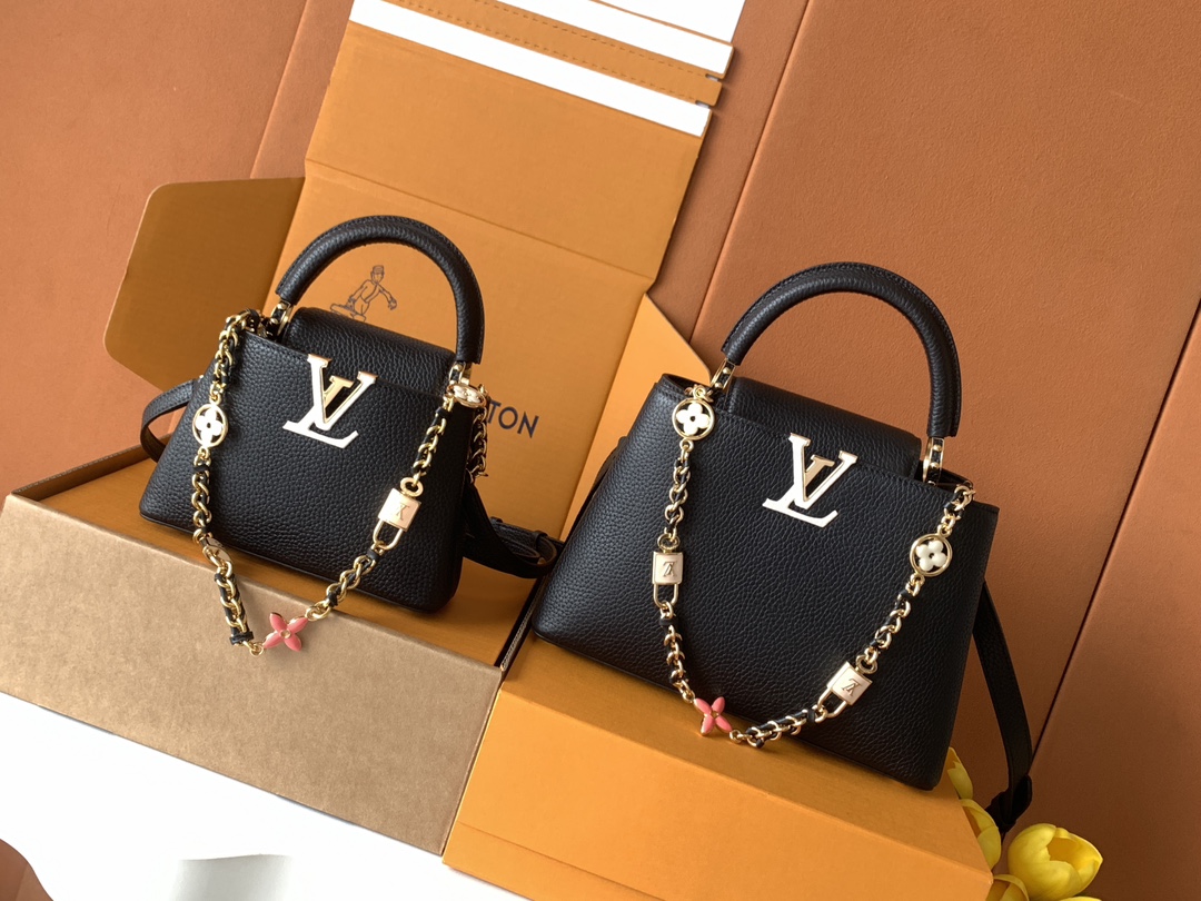 LOUIS VUITTON 路易威登 LV Capucines BB 可拆卸肩带 LV牛皮革 斜挎包 单肩包 双肩包 水桶 手提包 黑色  M23950 M23951