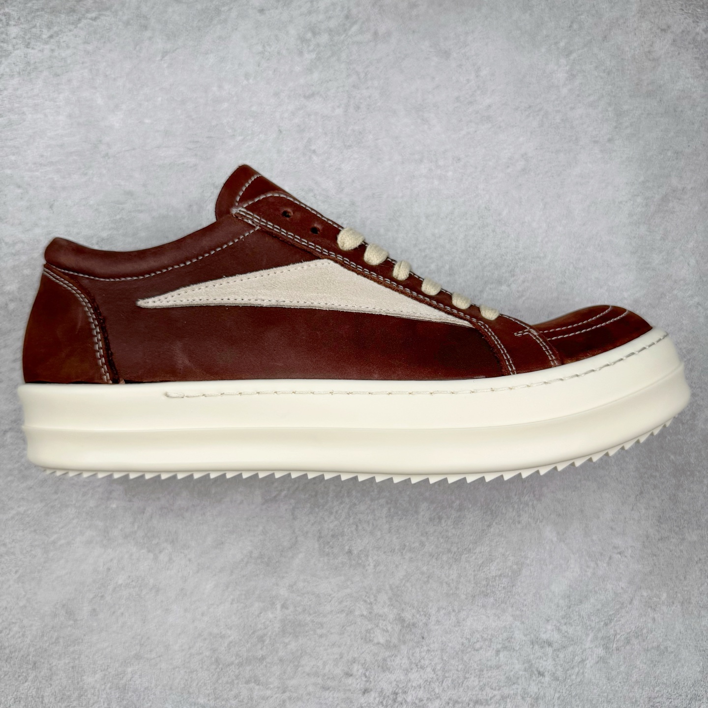 RICK OWENS DRKSHDW  RO 侵权 圆头 低筒  板鞋 休闲鞋 波鞋 男鞋 女鞋 疯马皮 棕色 RU02C7897LWNLVS-411