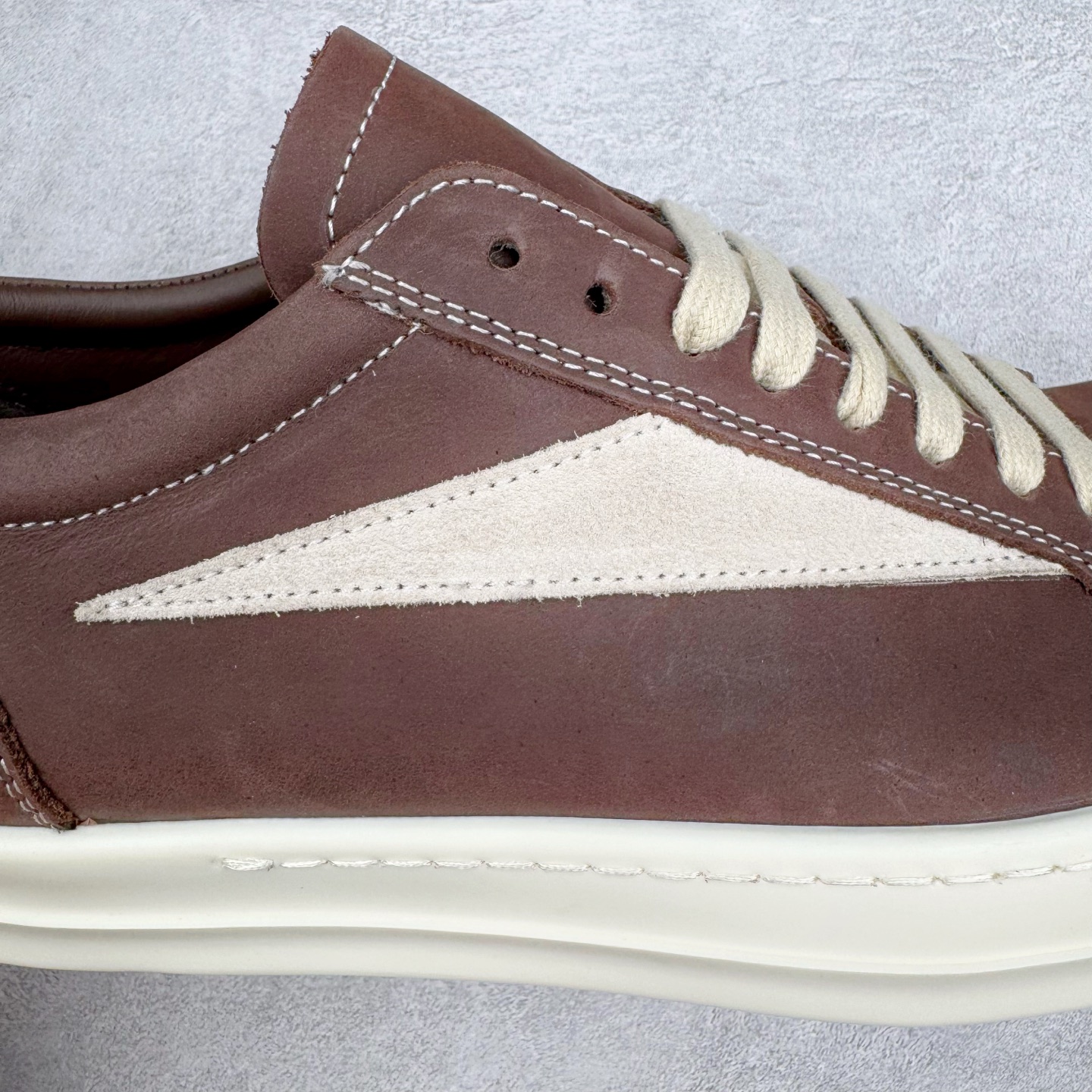 RICK OWENS DRKSHDW  RO 侵权 圆头 低筒  板鞋 休闲鞋 波鞋 男鞋 女鞋 疯马皮 棕色 RU02C7897LWNLVS-411