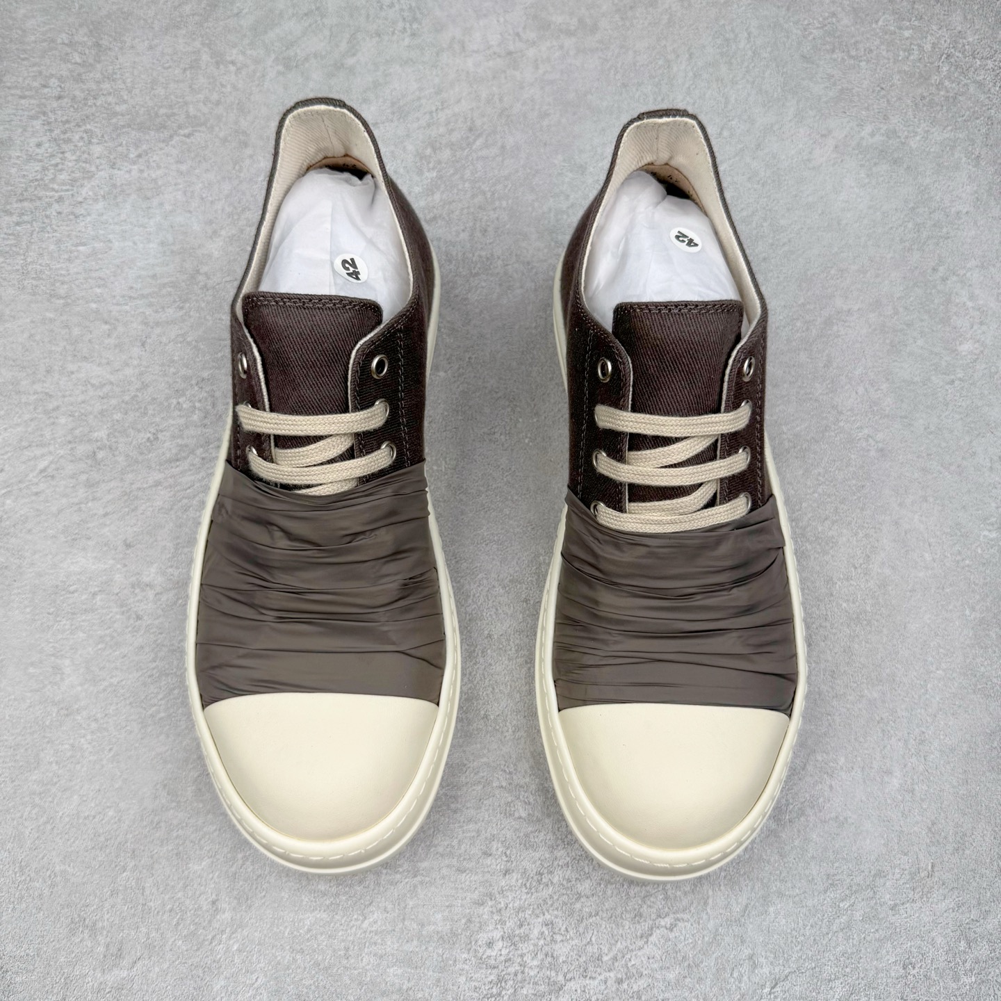 RICK OWENS DRKSHDW RO 拼接  圆头 低筒  板鞋 休闲鞋 波鞋 男鞋 女鞋 帆布 深灰色 DU01E3814DONP7-83411