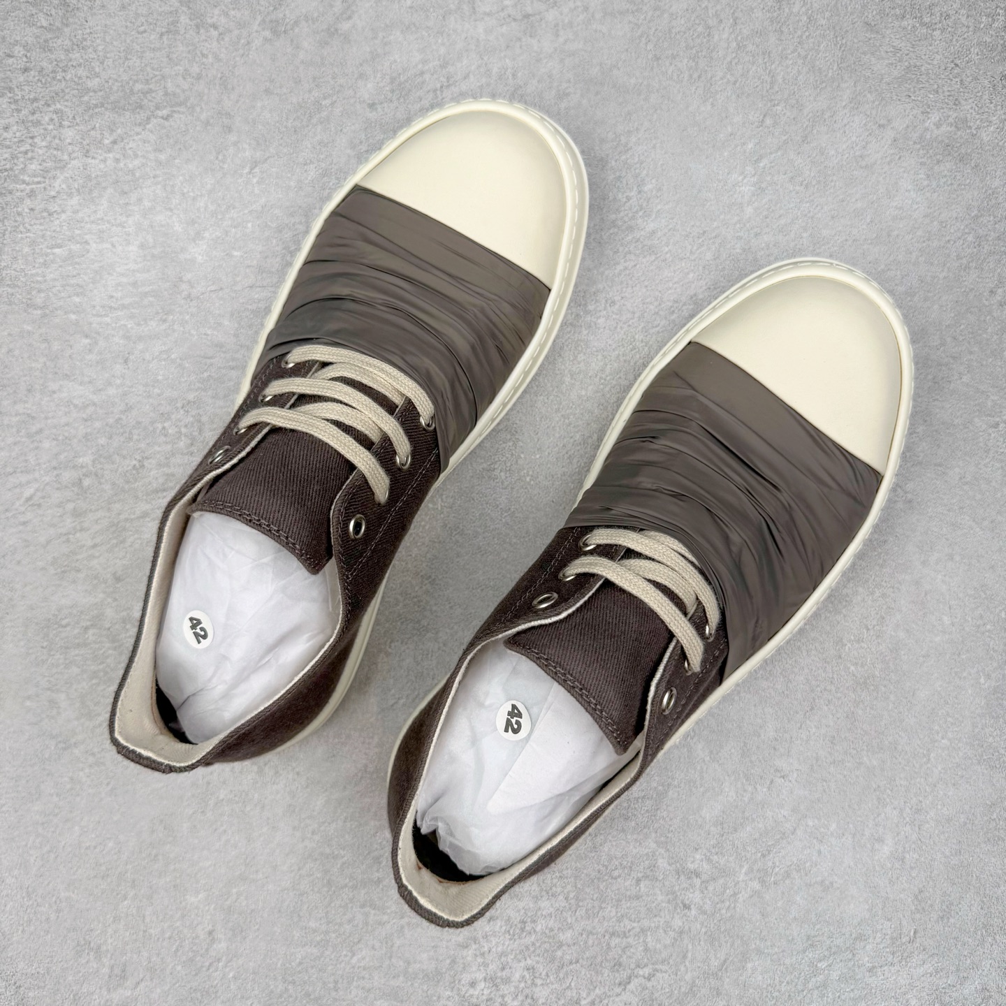 RICK OWENS DRKSHDW RO 拼接  圆头 低筒  板鞋 休闲鞋 波鞋 男鞋 女鞋 帆布 深灰色 DU01E3814DONP7-83411