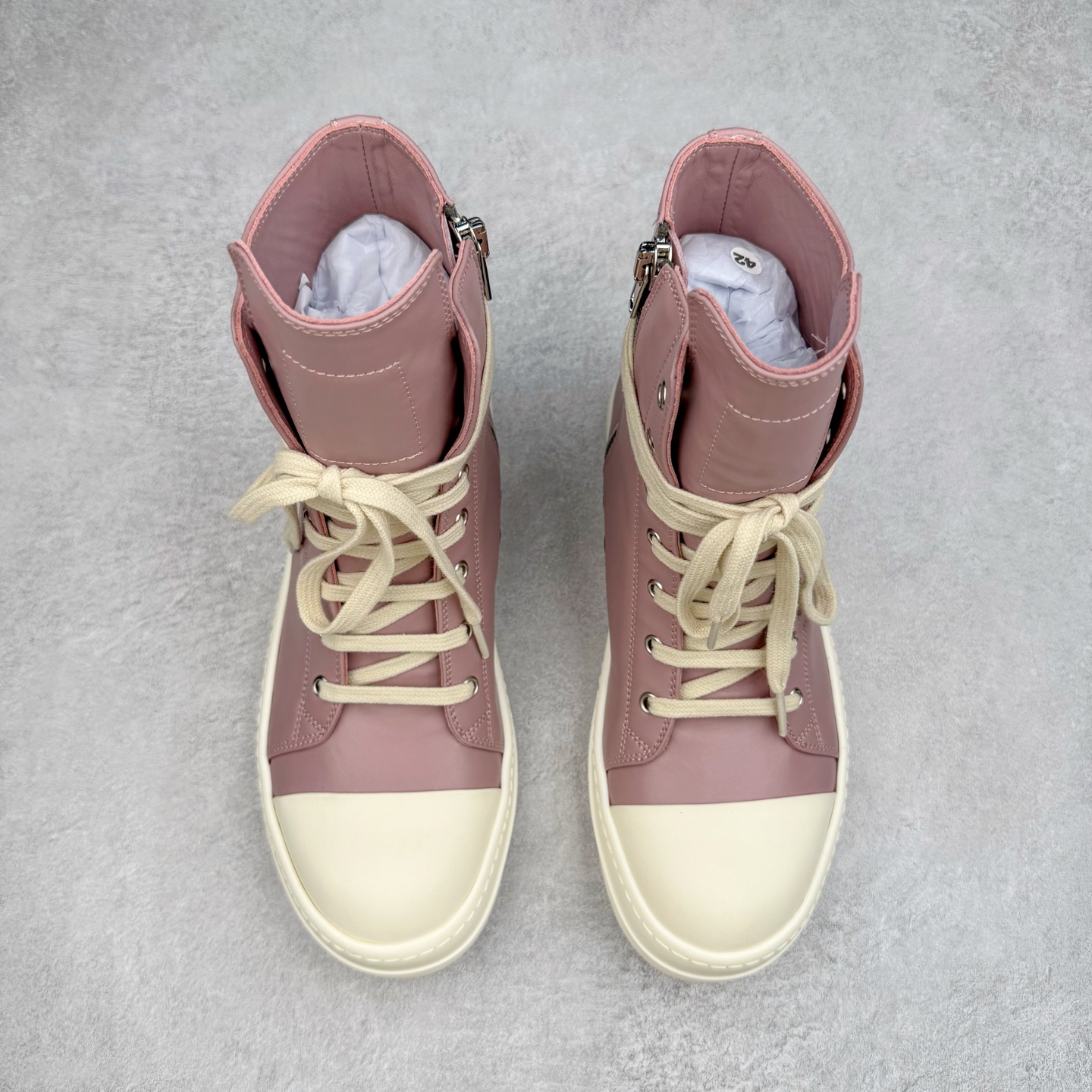 RICK OWENS DRKSHDW RO 圆头 高筒  板鞋 休闲鞋 波鞋 男鞋 女鞋 帆布 粉色 皮拉链 RU01D3890LCO-6311