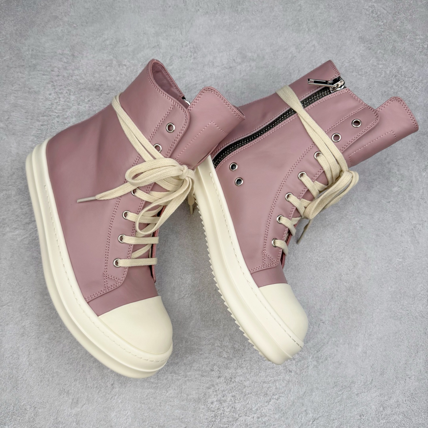 RICK OWENS DRKSHDW RO 圆头 高筒  板鞋 休闲鞋 波鞋 男鞋 女鞋 帆布 粉色 皮拉链 RU01D3890LCO-6311