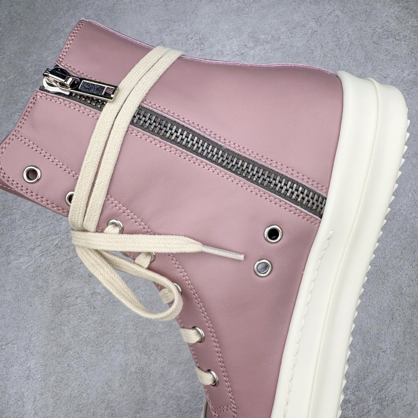 RICK OWENS DRKSHDW RO 圆头 高筒  板鞋 休闲鞋 波鞋 男鞋 女鞋 帆布 粉色 皮拉链 RU01D3890LCO-6311