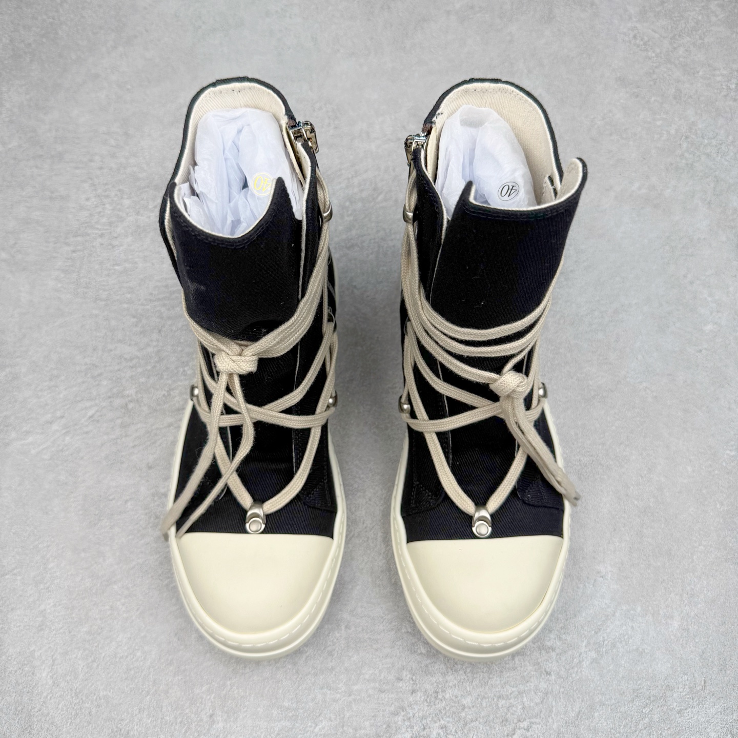 RICK OWENS DRKSHDW RO 圆头 高筒  板鞋 休闲鞋 波鞋 男鞋 女鞋 帆布 黑色 帆布拉链 DU02D2805DO-9811