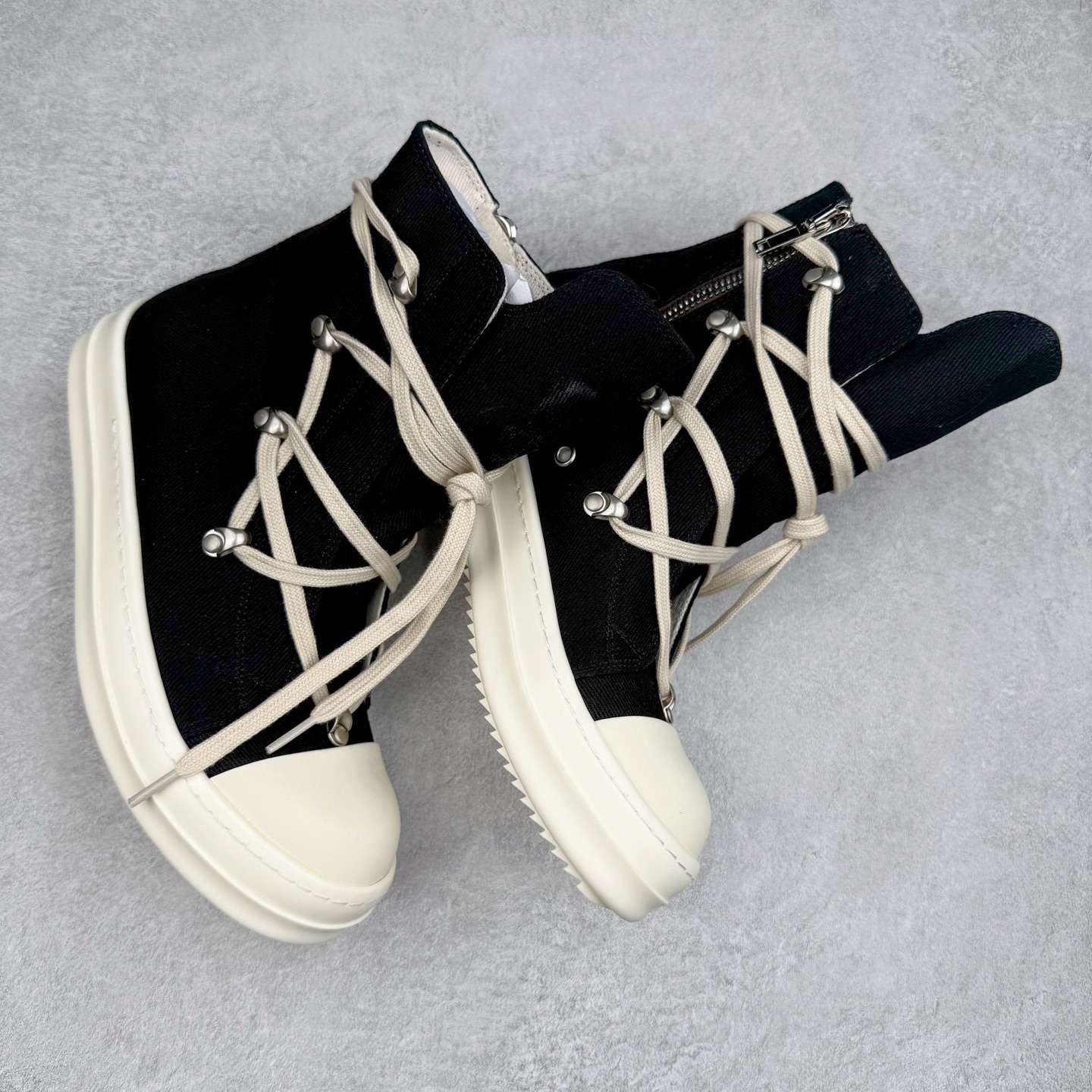 RICK OWENS DRKSHDW RO 圆头 高筒  板鞋 休闲鞋 波鞋 男鞋 女鞋 帆布 黑色 帆布拉链 DU02D2805DO-9811