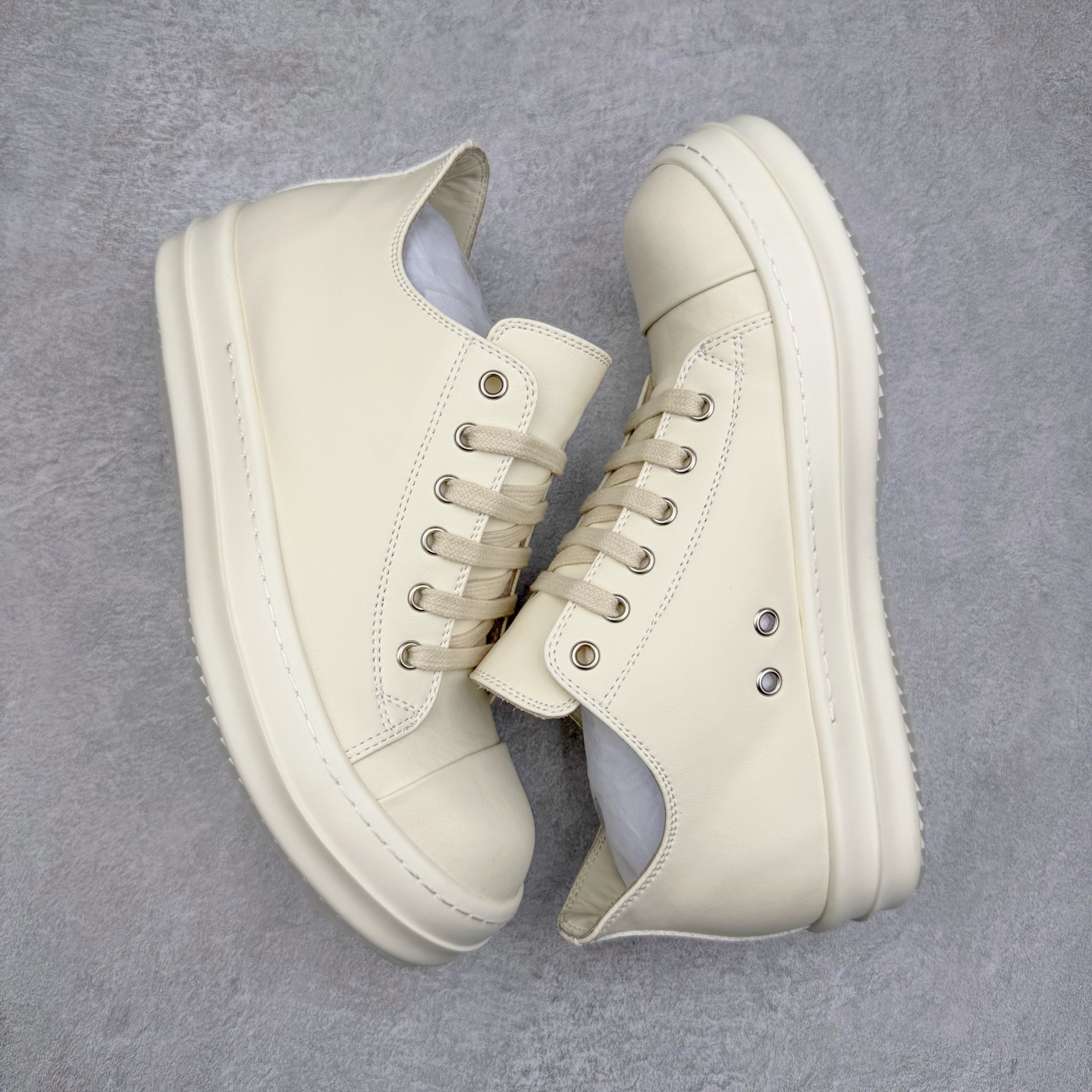 RICK OWENS DRKSHDW RO 圆头 低筒  板鞋 休闲鞋 波鞋 男鞋 女鞋 帆布 白色 皮质 RU01E5891LCO-1111