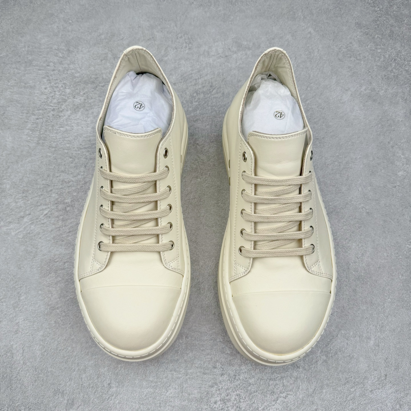 RICK OWENS DRKSHDW RO 圆头 低筒  板鞋 休闲鞋 波鞋 男鞋 女鞋 帆布 白色 皮质厚底 RP01E7876LCO-1111