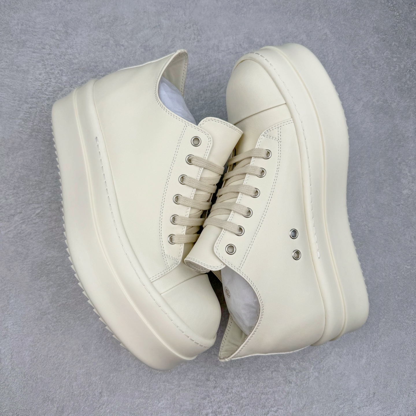 RICK OWENS DRKSHDW RO 圆头 低筒  板鞋 休闲鞋 波鞋 男鞋 女鞋 帆布 白色 皮质厚底 RP01E7876LCO-1111