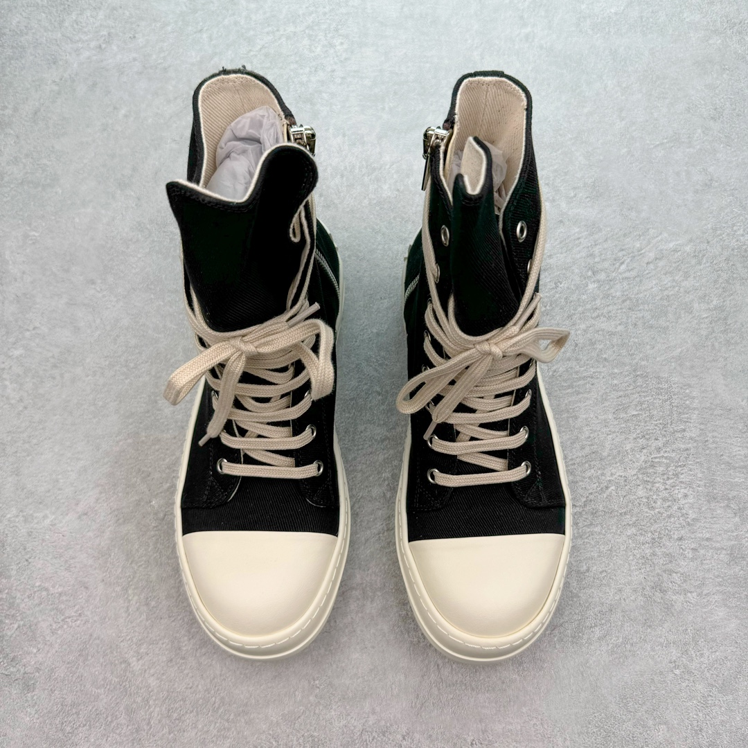 RICK OWENS DRKSHDW RO 圆头 高筒  板鞋 休闲鞋 波鞋 男鞋 女鞋 帆布 黑色 帆布拉链 DU02A3800NDKEH2-911