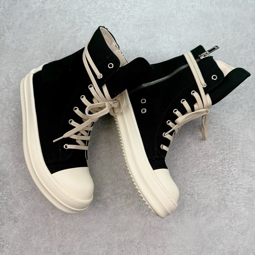 RICK OWENS DRKSHDW RO 圆头 高筒  板鞋 休闲鞋 波鞋 男鞋 女鞋 帆布 黑色 帆布拉链 DU02A3800NDKEH2-911