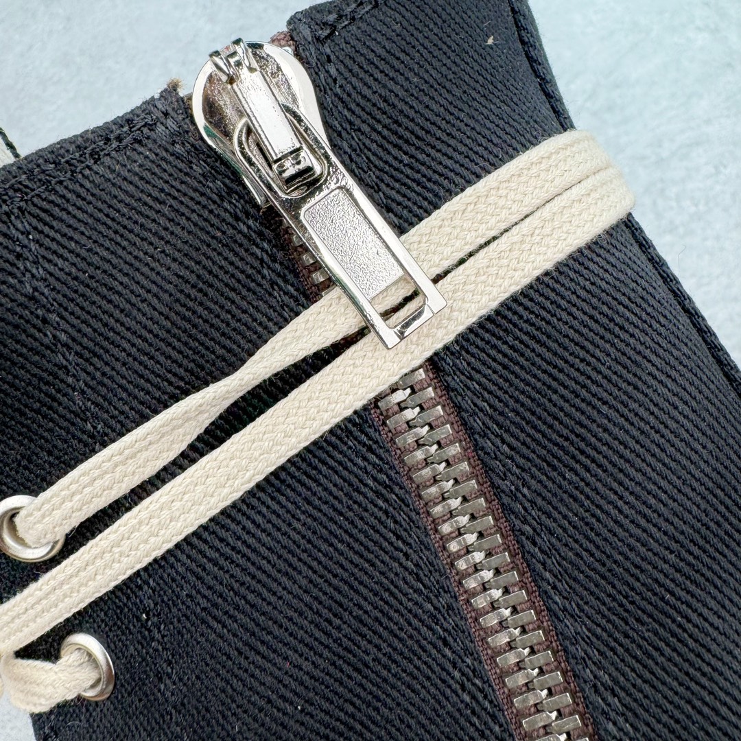 RICK OWENS DRKSHDW RO 圆头 高筒  板鞋 休闲鞋 波鞋 男鞋 女鞋 帆布 黑色 帆布拉链 DU02A3800NDKEH2-911