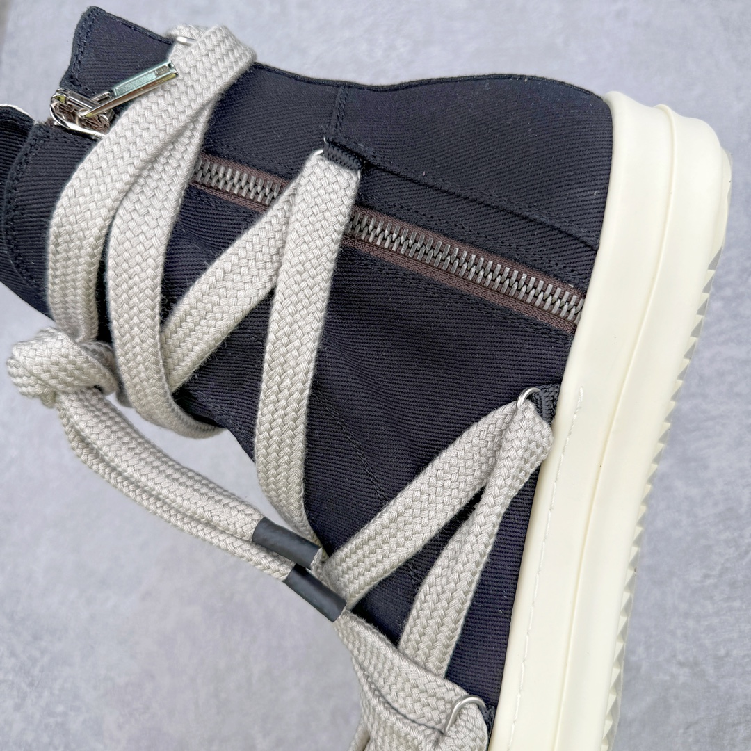 粗鞋带RICK OWENS DRKSHDW RO 圆头 高筒  板鞋 休闲鞋 波鞋 男鞋 女鞋 帆布 黑色 牛仔布拉链 DU02C5805DOW2-9811