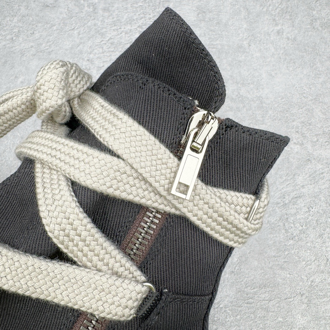 粗鞋带RICK OWENS DRKSHDW RO 圆头 高筒  板鞋 休闲鞋 波鞋 男鞋 女鞋 帆布 黑色 牛仔布拉链 DU02C5805DOW2-9811