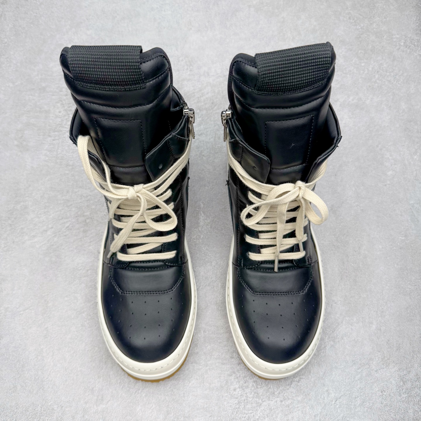 生胶底 RICK OWENS DRKSHDW RO 圆头 高筒  板鞋 休闲鞋 波鞋 男鞋 女鞋 帆布 黑色 皮倒三角 RU02E1801LCO-91