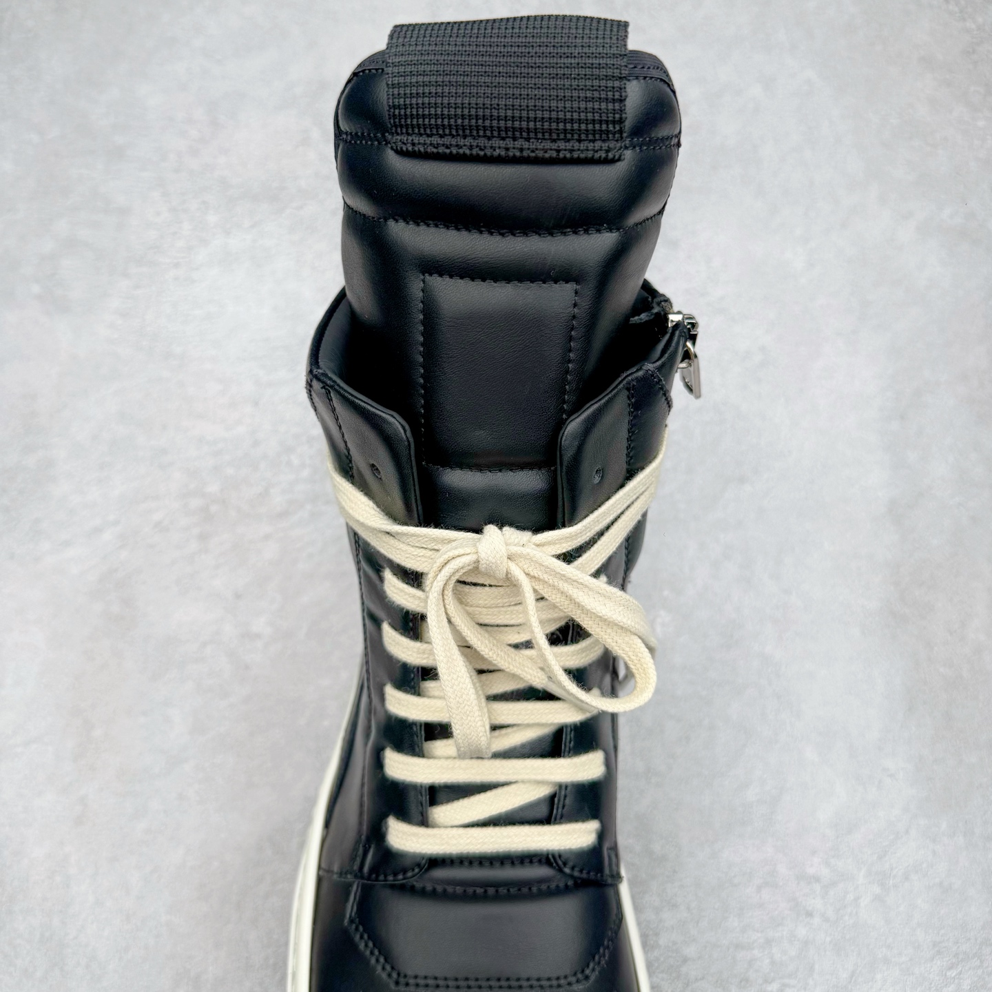 生胶底 RICK OWENS DRKSHDW RO 圆头 高筒  板鞋 休闲鞋 波鞋 男鞋 女鞋 帆布 黑色 皮倒三角 RU02E1801LCO-91