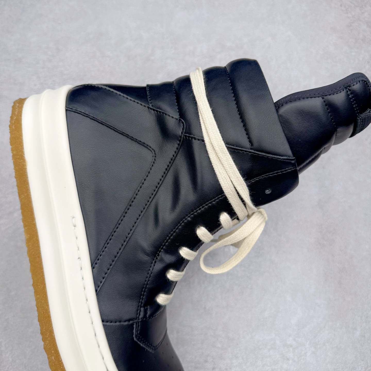 生胶底 RICK OWENS DRKSHDW RO 圆头 高筒  板鞋 休闲鞋 波鞋 男鞋 女鞋 帆布 黑色 皮倒三角 RU02E1801LCO-91