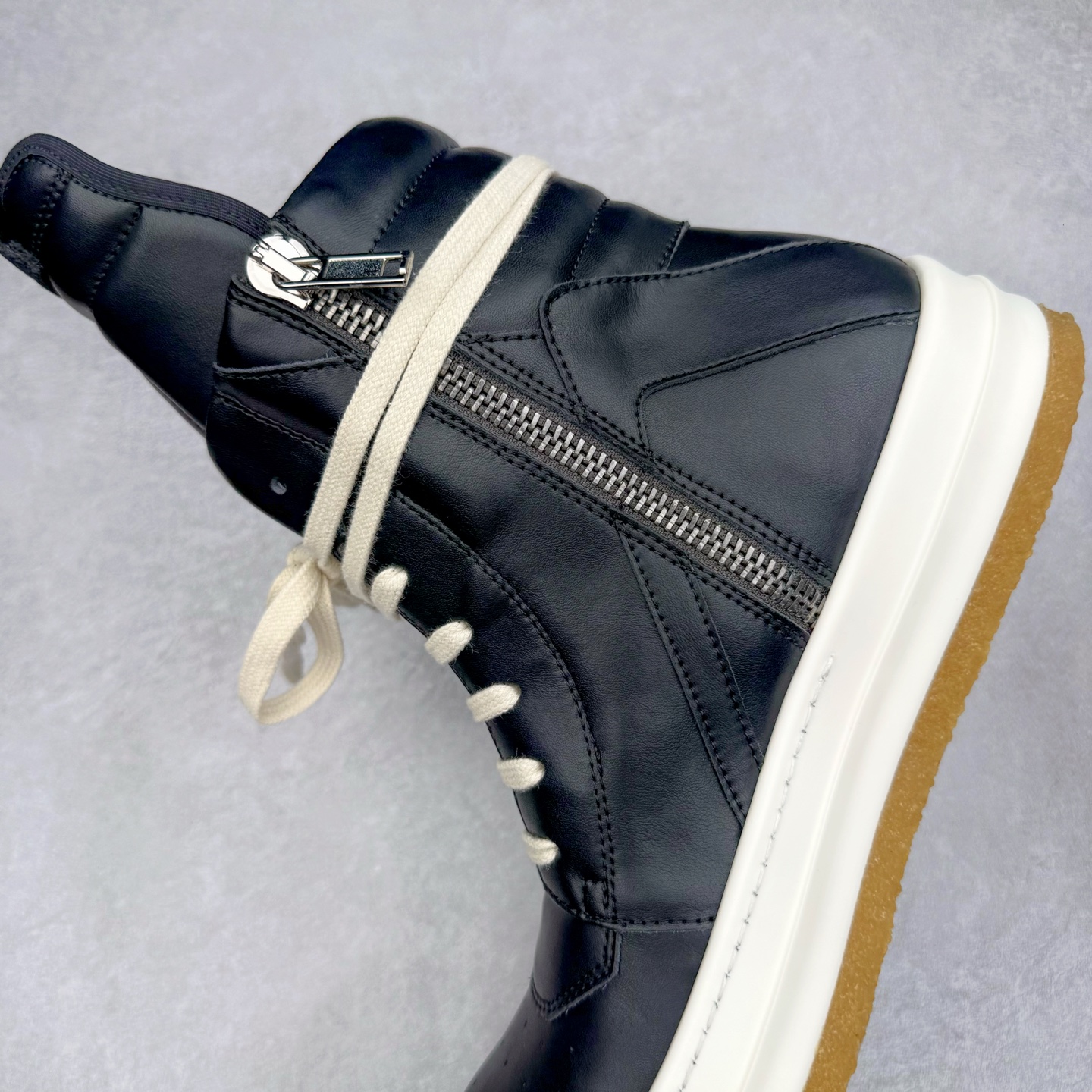 生胶底 RICK OWENS DRKSHDW RO 圆头 高筒  板鞋 休闲鞋 波鞋 男鞋 女鞋 帆布 黑色 皮倒三角 RU02E1801LCO-91