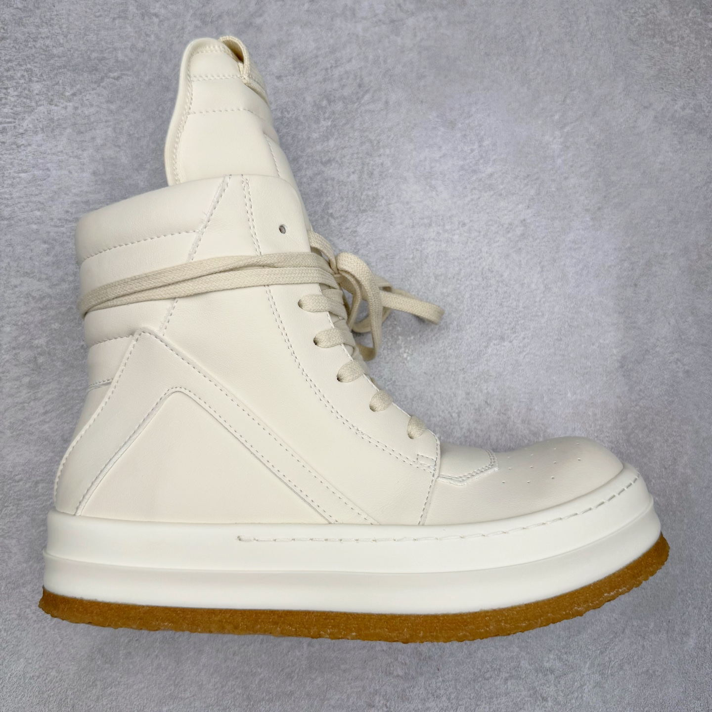 生胶底 RICK OWENS DRKSHDW RO 圆头 高筒  板鞋 休闲鞋 波鞋 男鞋 女鞋 帆布 白色 皮倒三角 RU02E1801LCO-111