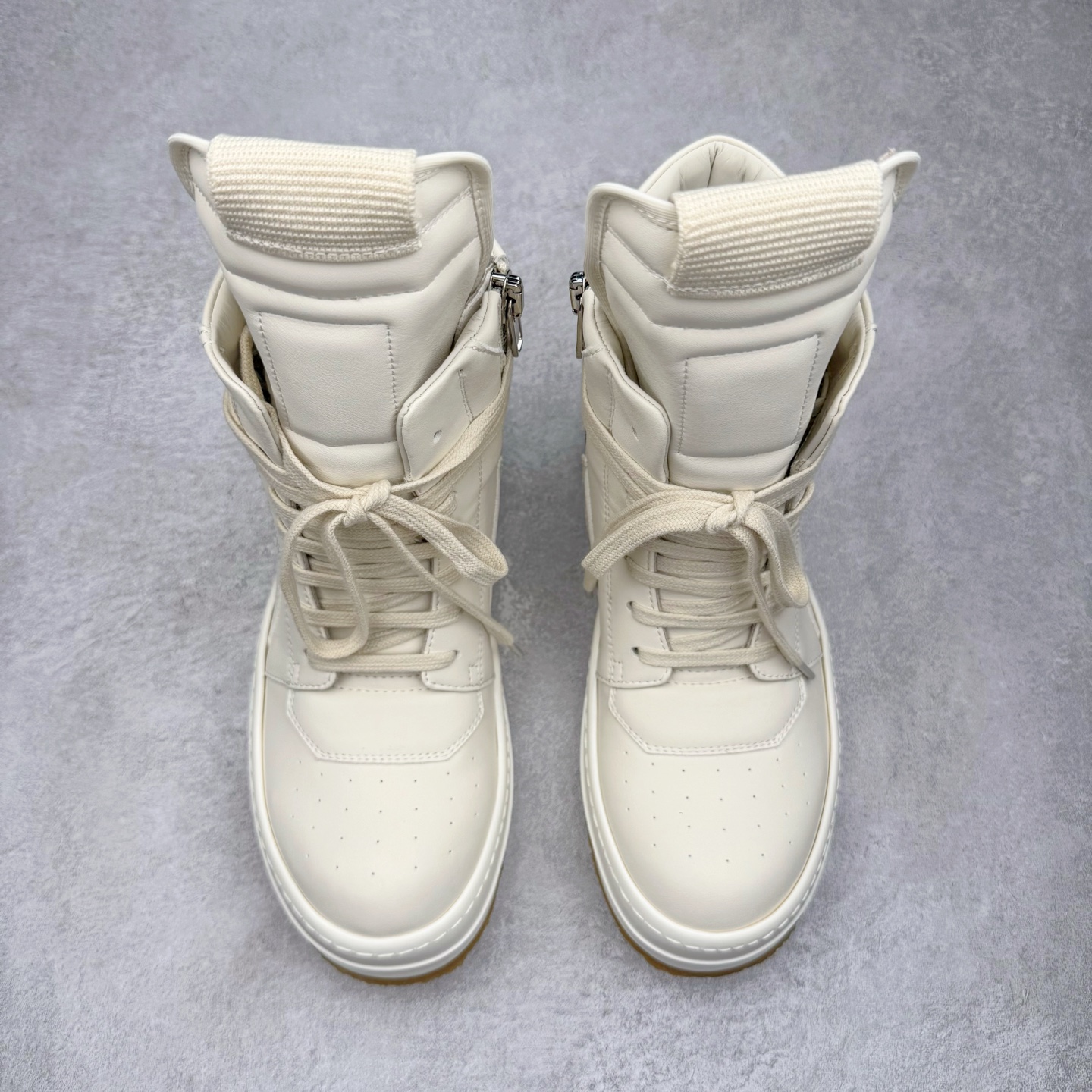 生胶底 RICK OWENS DRKSHDW RO 圆头 高筒  板鞋 休闲鞋 波鞋 男鞋 女鞋 帆布 白色 皮倒三角 RU02E1801LCO-111