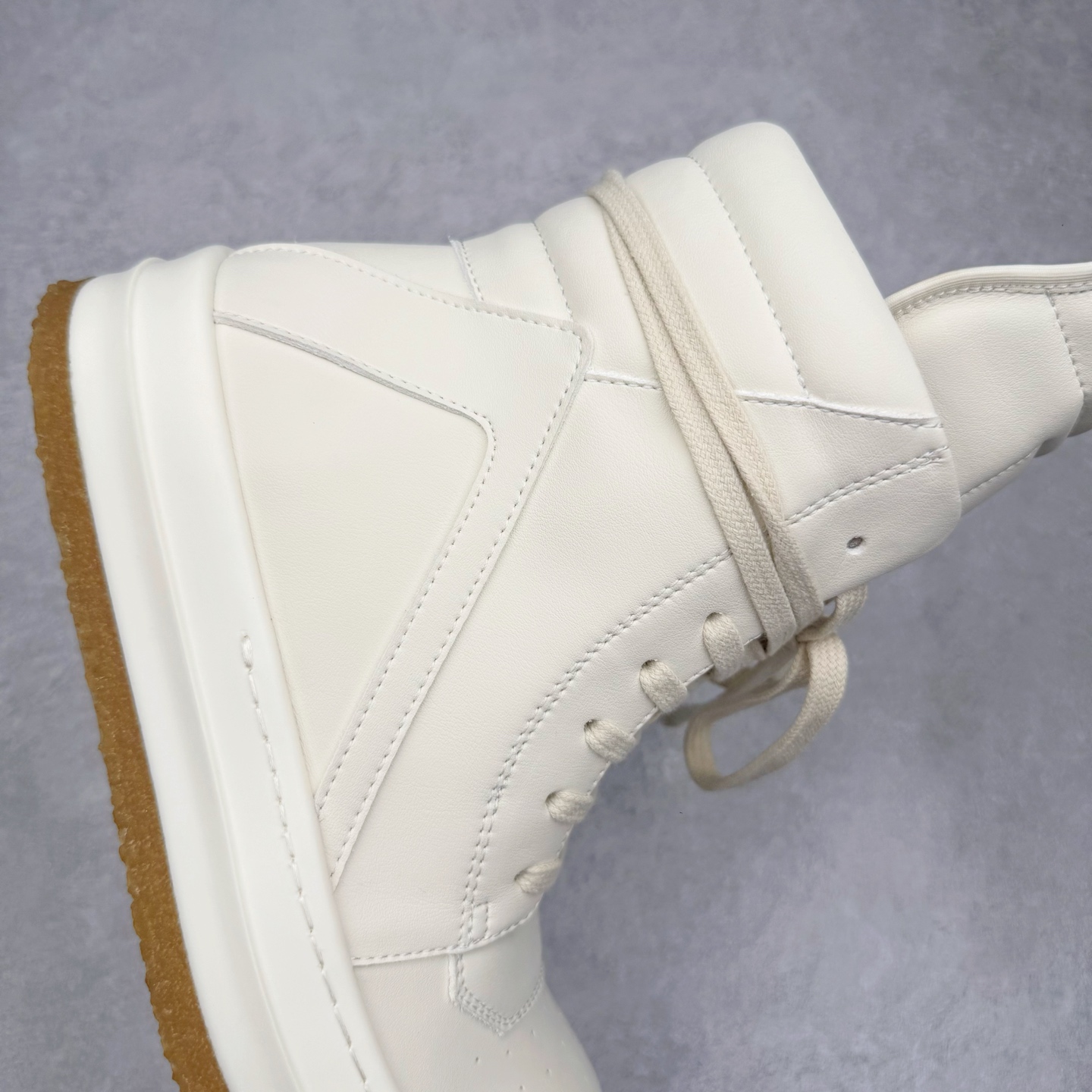 生胶底 RICK OWENS DRKSHDW RO 圆头 高筒  板鞋 休闲鞋 波鞋 男鞋 女鞋 帆布 白色 皮倒三角 RU02E1801LCO-111