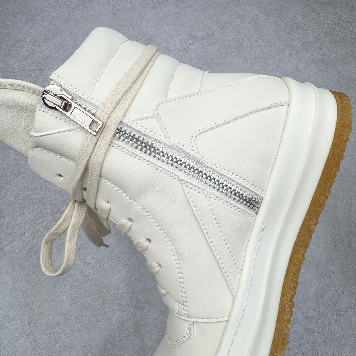 生胶底 RICK OWENS DRKSHDW RO 圆头 高筒  板鞋 休闲鞋 波鞋 男鞋 女鞋 帆布 白色 皮倒三角 RU02E1801LCO-111