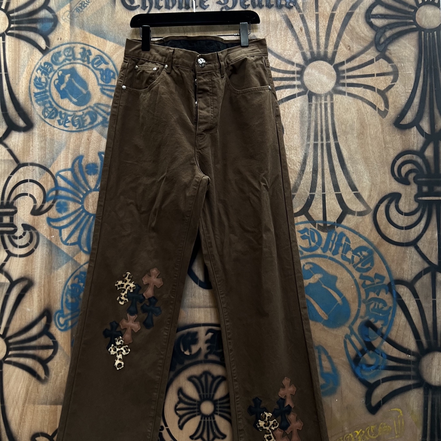 Chrome Hearts 克罗心  限定系列  925银 牛皮辅料 裤子 长裤 棕色 