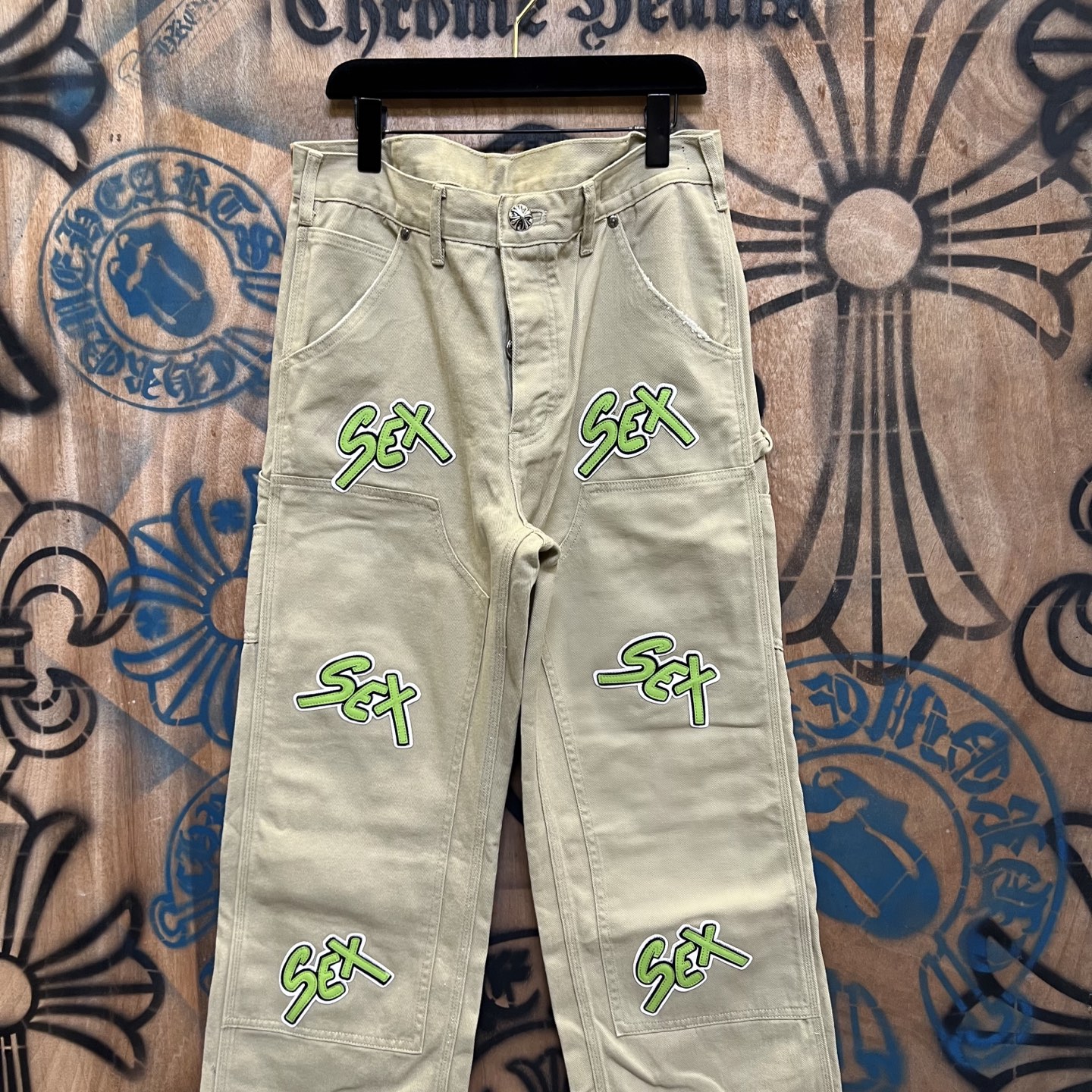 Chrome Hearts 克罗心 高街 字母图案复古 925银 牛皮辅料 水洗 工装 裤子 长裤  卡其灰 