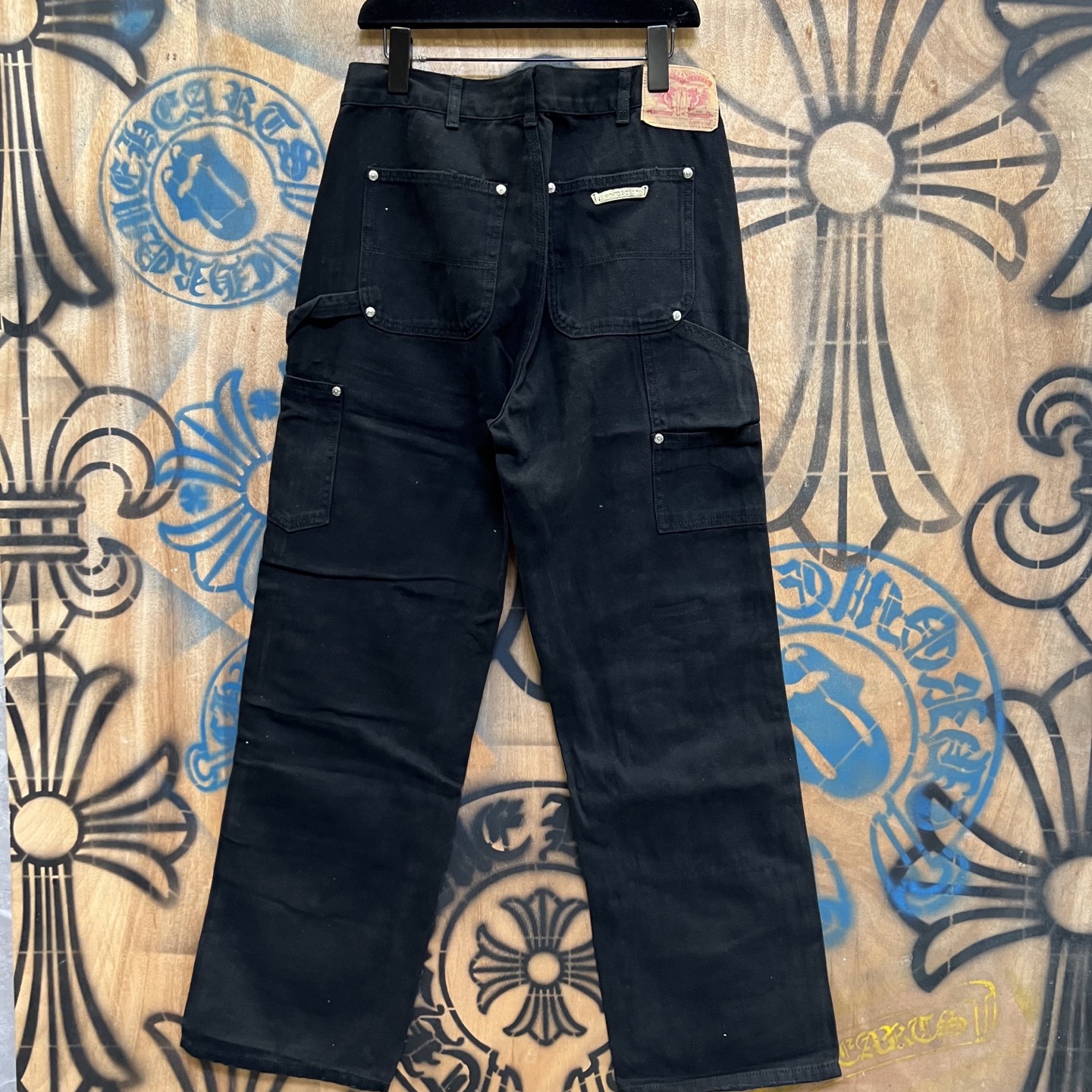 Chrome Hearts 克罗心 高街 字母图案复古 925银 牛皮辅料 水洗 工装 裤子 长裤 黑色