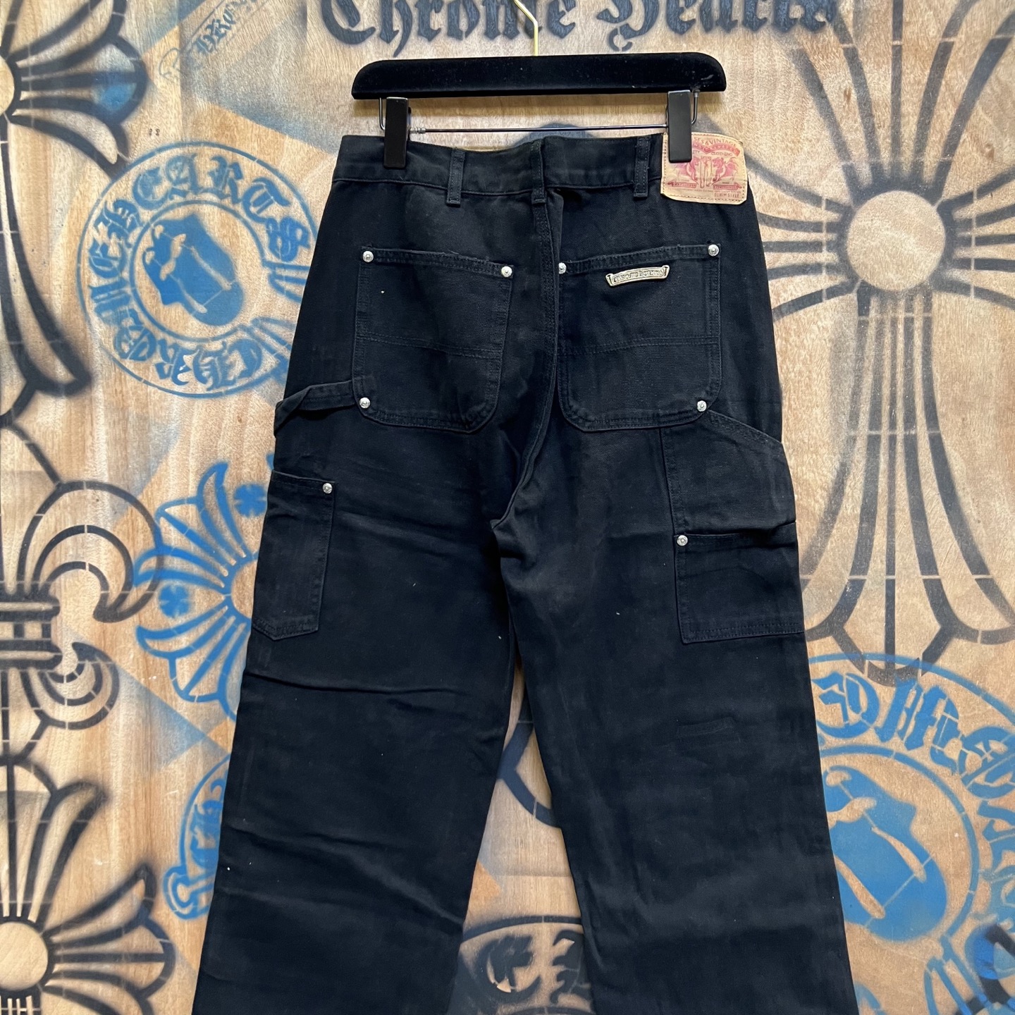 Chrome Hearts 克罗心 高街 字母图案复古 925银 牛皮辅料 水洗 工装 裤子 长裤 黑色