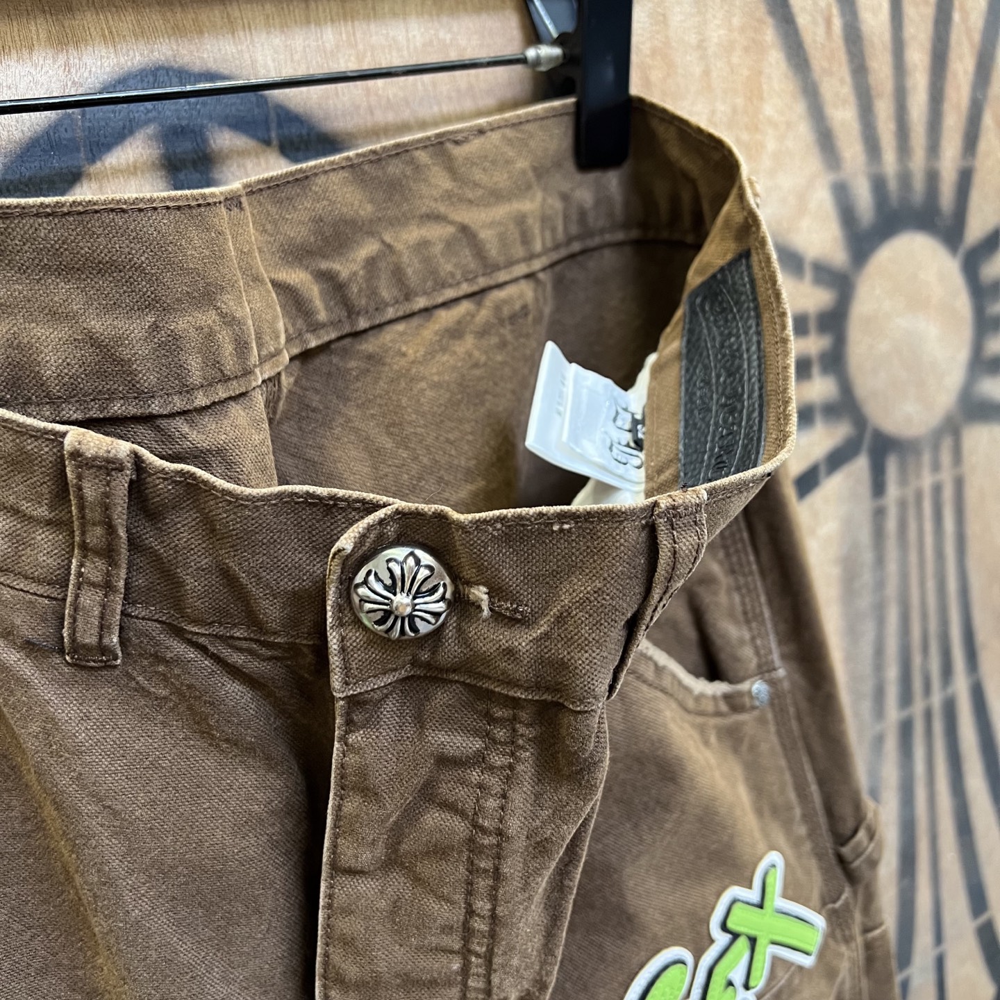 Chrome Hearts 克罗心 高街 字母图案复古 925银 牛皮辅料 水洗 工装 裤子 长裤 棕色绿字