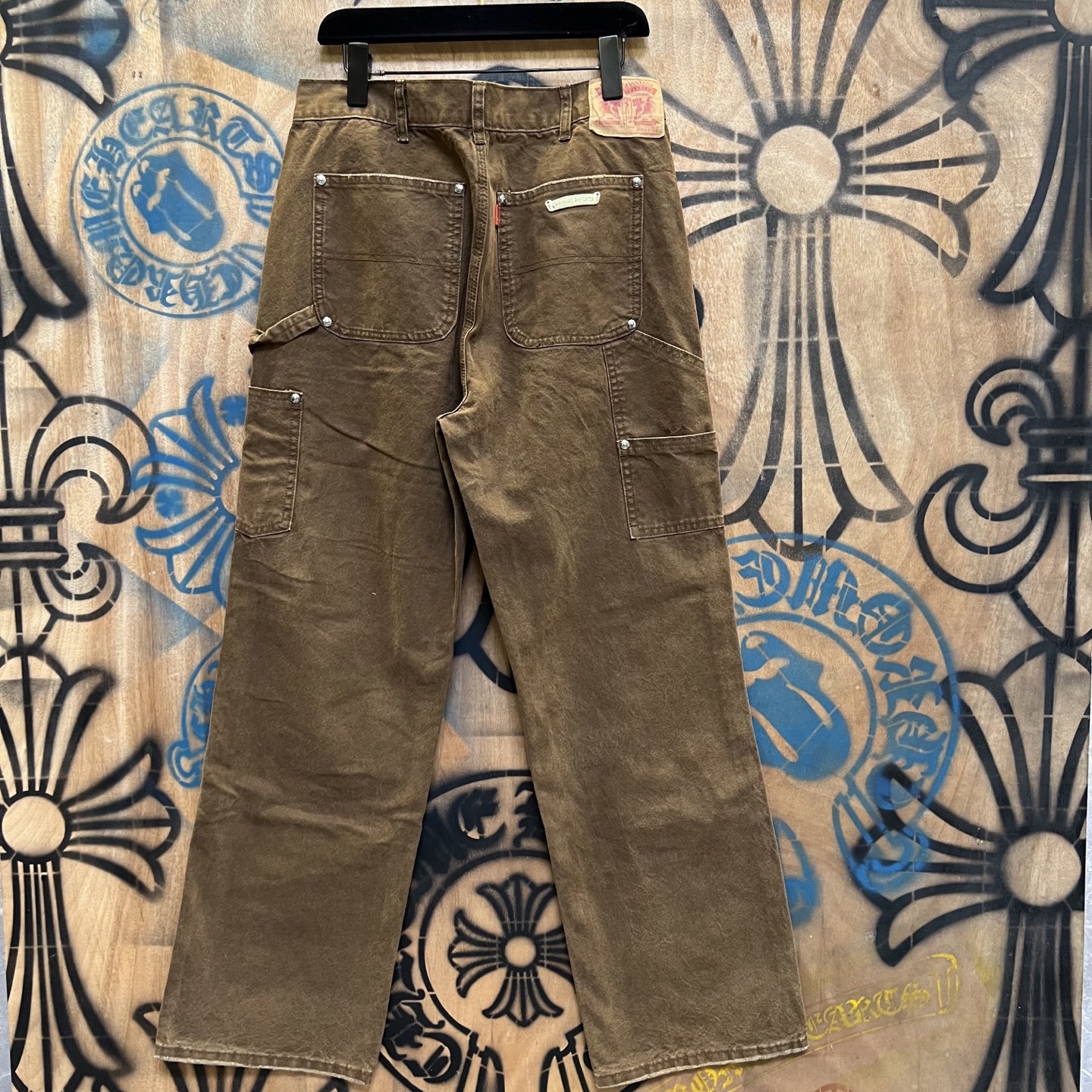 Chrome Hearts 克罗心 高街 字母图案复古 925银 牛皮辅料 水洗 工装 裤子 长裤 棕色绿字