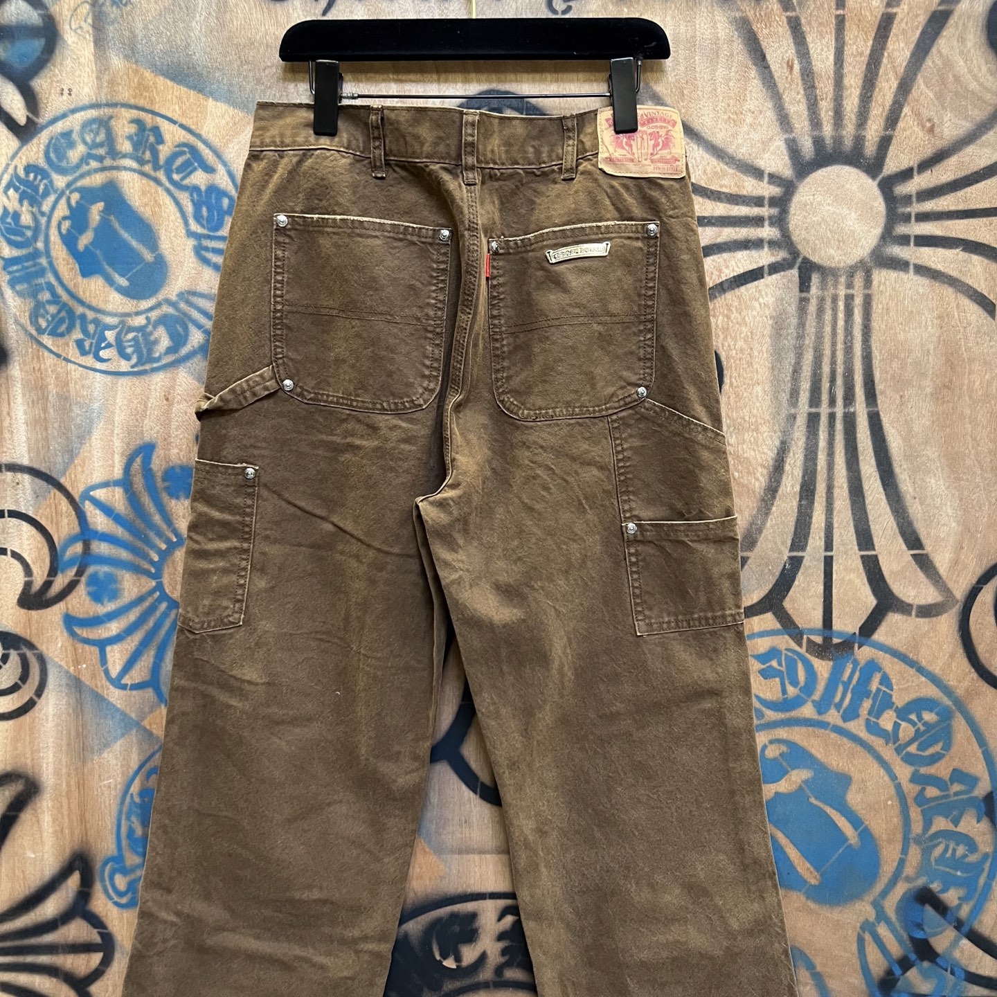 Chrome Hearts 克罗心 高街 字母图案复古 925银 牛皮辅料 水洗 工装 裤子 长裤 棕色绿字