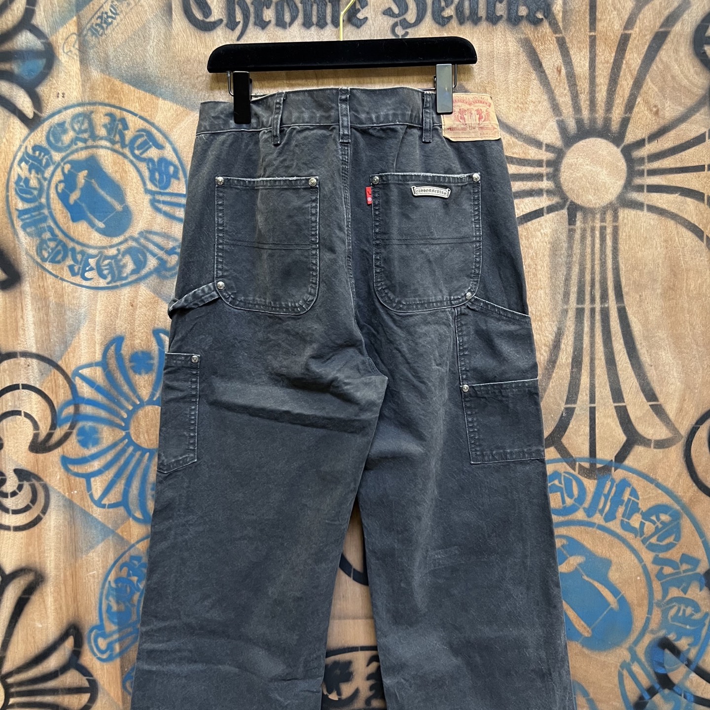 Chrome Hearts 克罗心 高街 字母图案复古 925银 牛皮辅料 水洗 工装 裤子 长裤 水洗黑