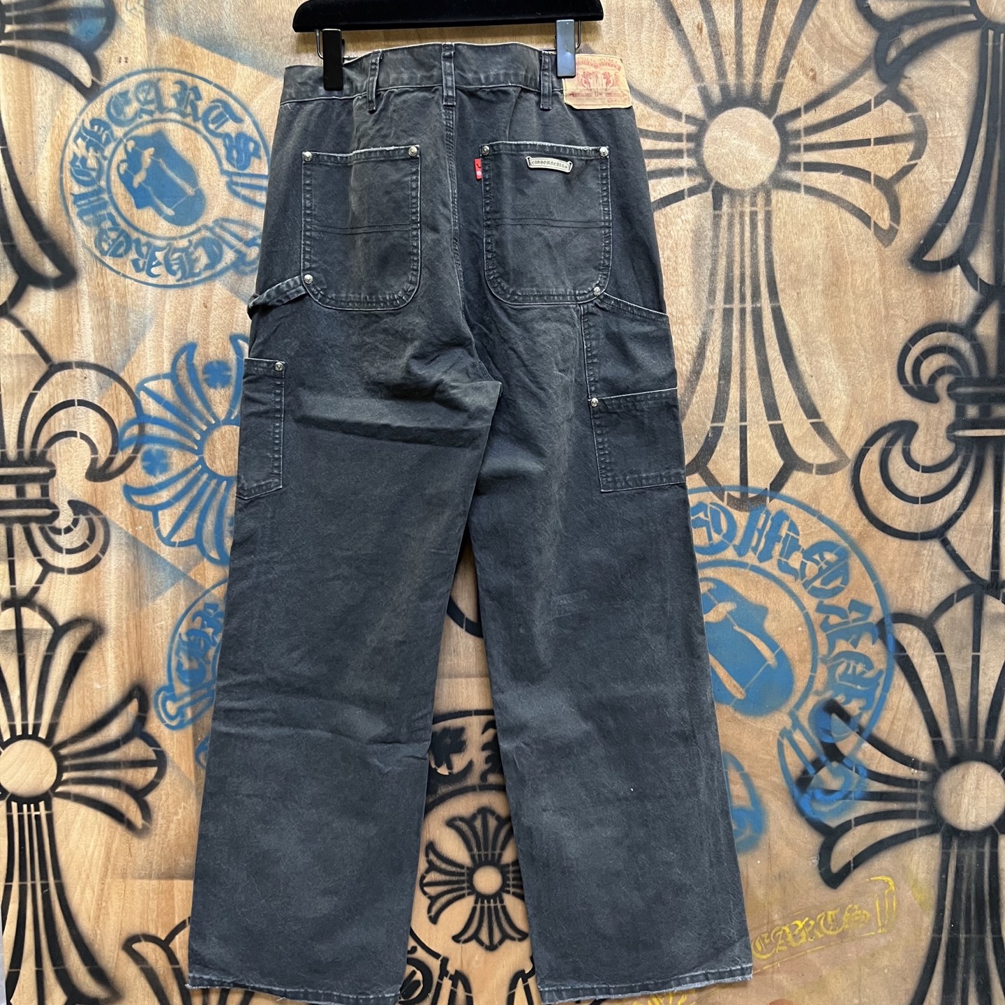 Chrome Hearts 克罗心 高街 字母图案复古 925银 牛皮辅料 水洗 工装 裤子 长裤 水洗黑