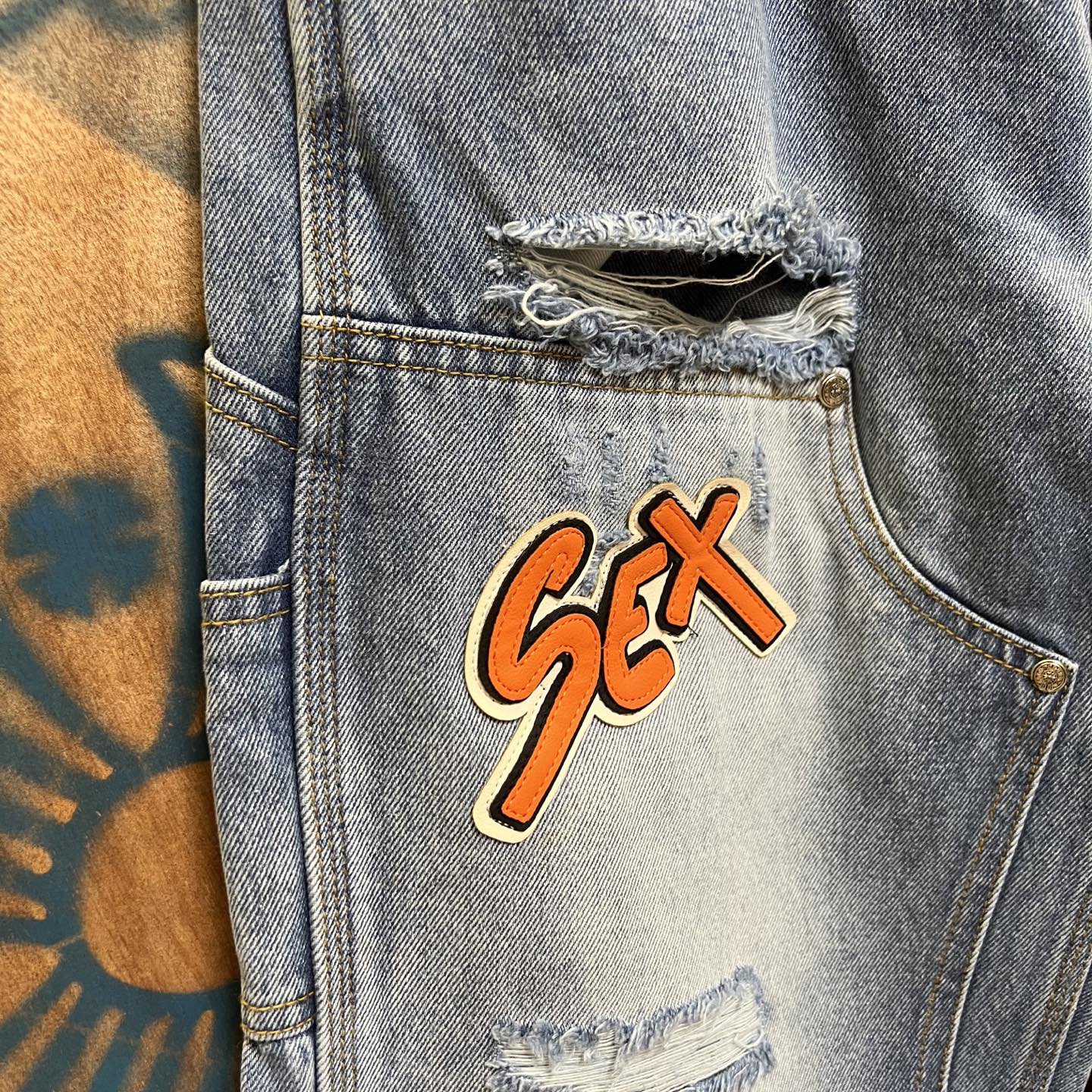 Chrome Hearts 克罗心 高街 字母图案复古 925银 牛皮辅料 水洗 工装 裤子 长裤 水洗蓝