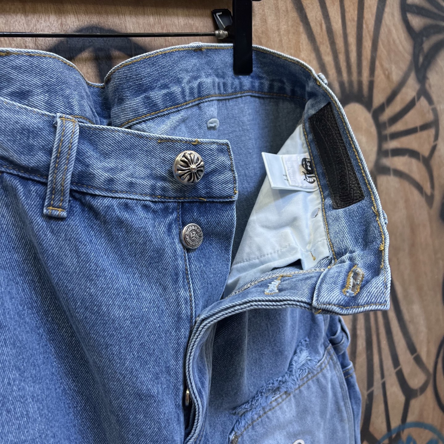 Chrome Hearts 克罗心 高街 字母图案复古 925银 牛皮辅料 水洗 工装 裤子 长裤 水洗蓝