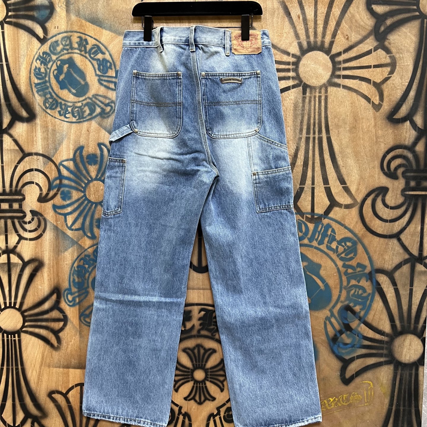 Chrome Hearts 克罗心 高街 字母图案复古 925银 牛皮辅料 水洗 工装 裤子 长裤 水洗蓝