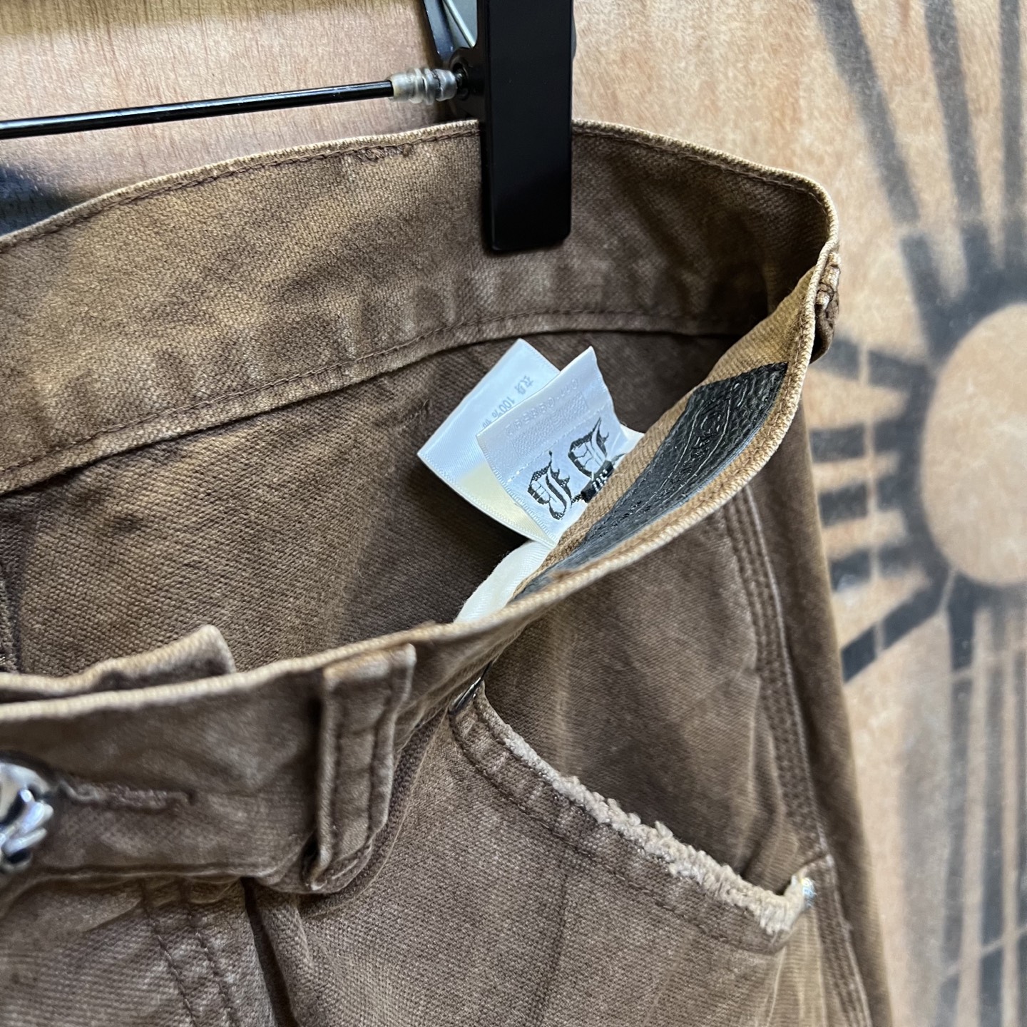 Chrome Hearts 克罗心 高街 字母图案复古 925银 牛皮辅料 水洗 工装 裤子 长裤 棕色黄字