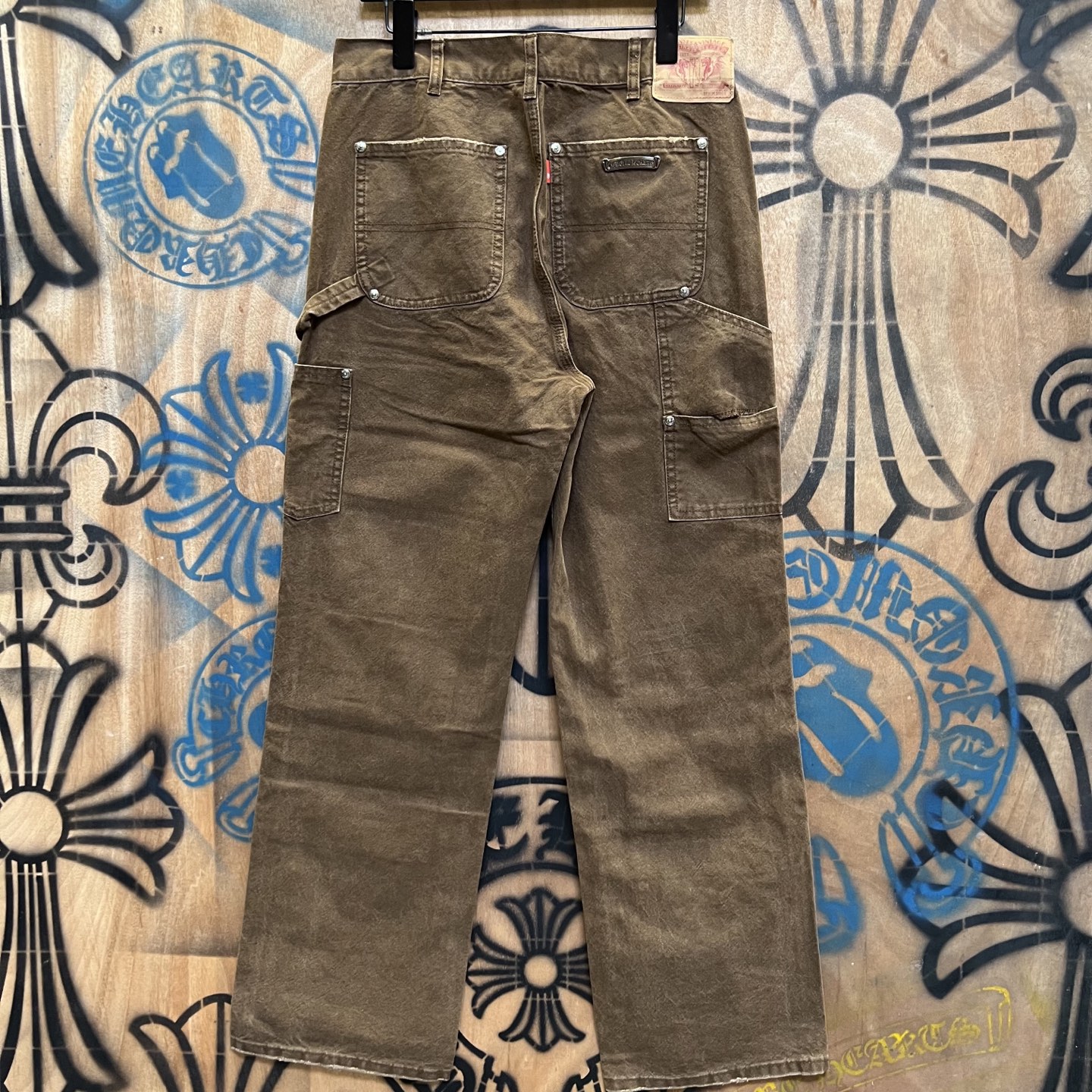 Chrome Hearts 克罗心 高街 字母图案复古 925银 牛皮辅料 水洗 工装 裤子 长裤 棕色黄字