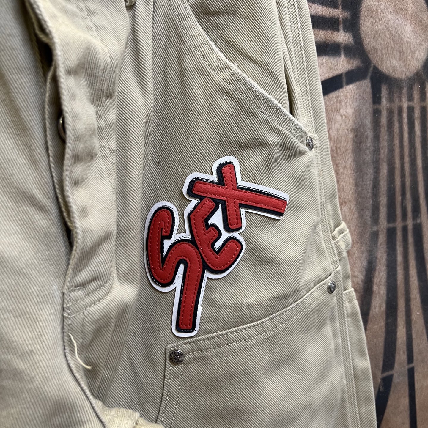 Chrome Hearts 克罗心 高街 字母图案复古 925银 牛皮辅料 水洗 工装 裤子 长裤 卡其红字