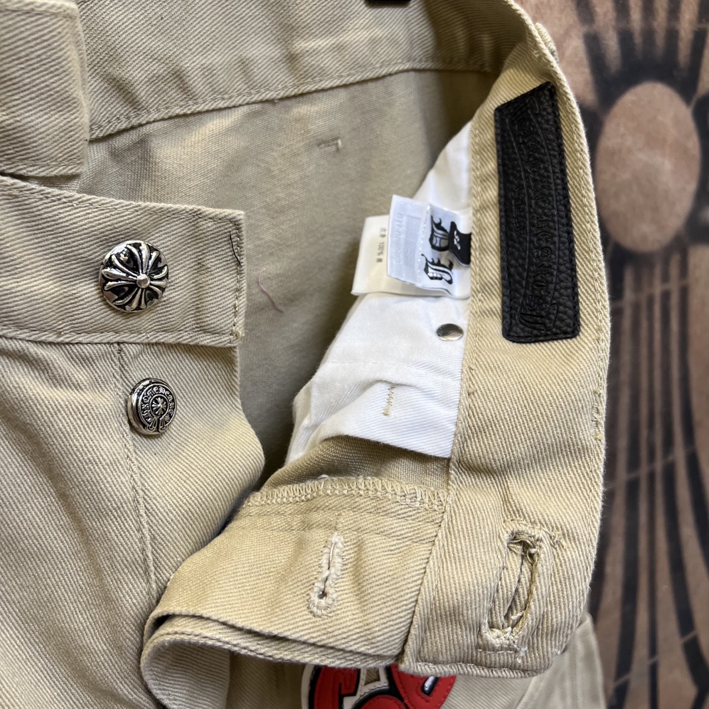 Chrome Hearts 克罗心 高街 字母图案复古 925银 牛皮辅料 水洗 工装 裤子 长裤 卡其红字